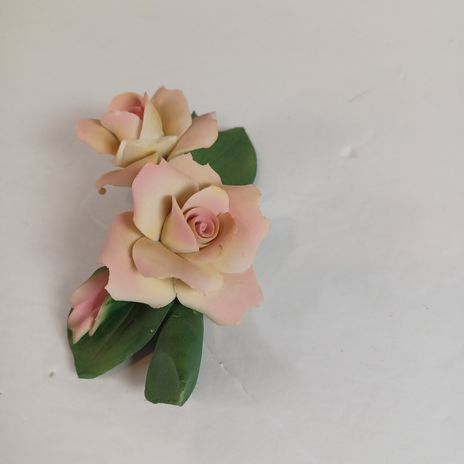 VINTAGE CAPODIMONTE PORCELAIN DOUBLE PINK ROSES BY NAPOLEON OF ITALY *READ*
