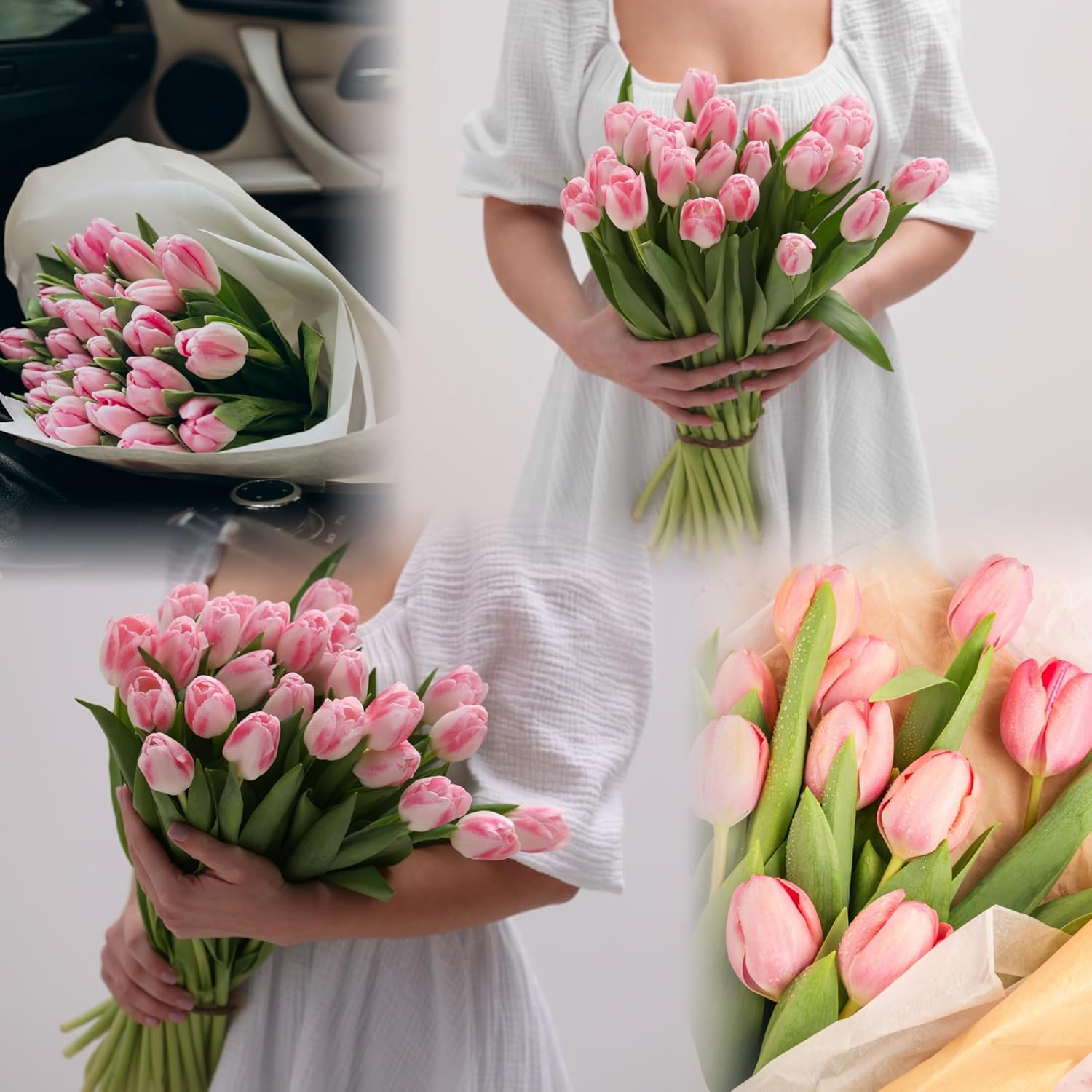 30 Pcs Fake Tulips Artificial Flowers Real Touch PU Faux Flowers Tulip Stems for