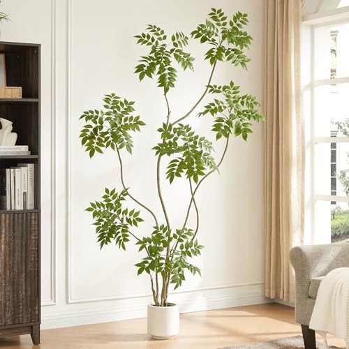 6.5FT Artificial Sumac Tree with White Pot, Tall Faux Plants Indoor, 6ft 6in