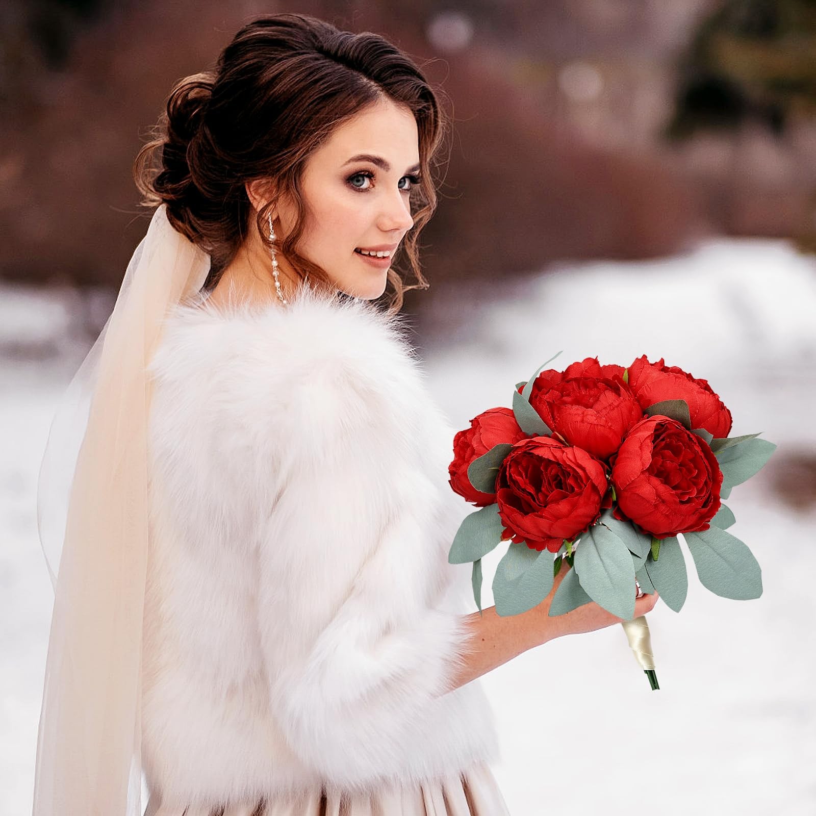 50 PCS Artificial Peonies Flowers Bulk 4 Inch Red Silk Heads Faux Decor