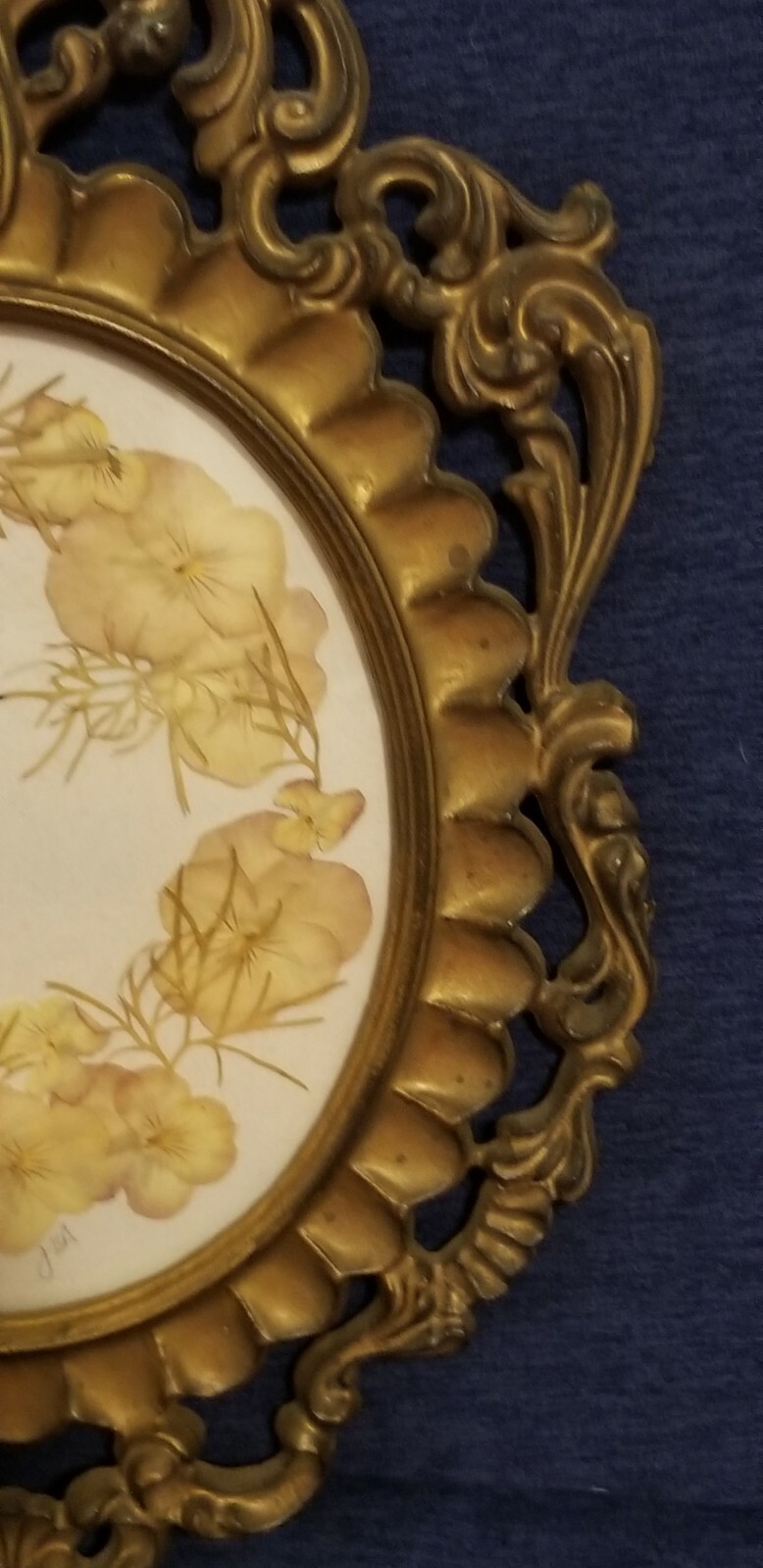Pressed Flower Pansy Arrangement Ornate Framed Wall Hanging