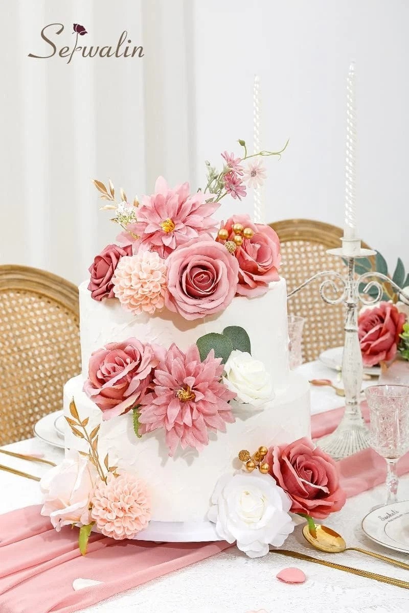 Luxury 2 Boxes Silk Pink Dahlia Roses Flowers For Wedding Bridal Bouquet