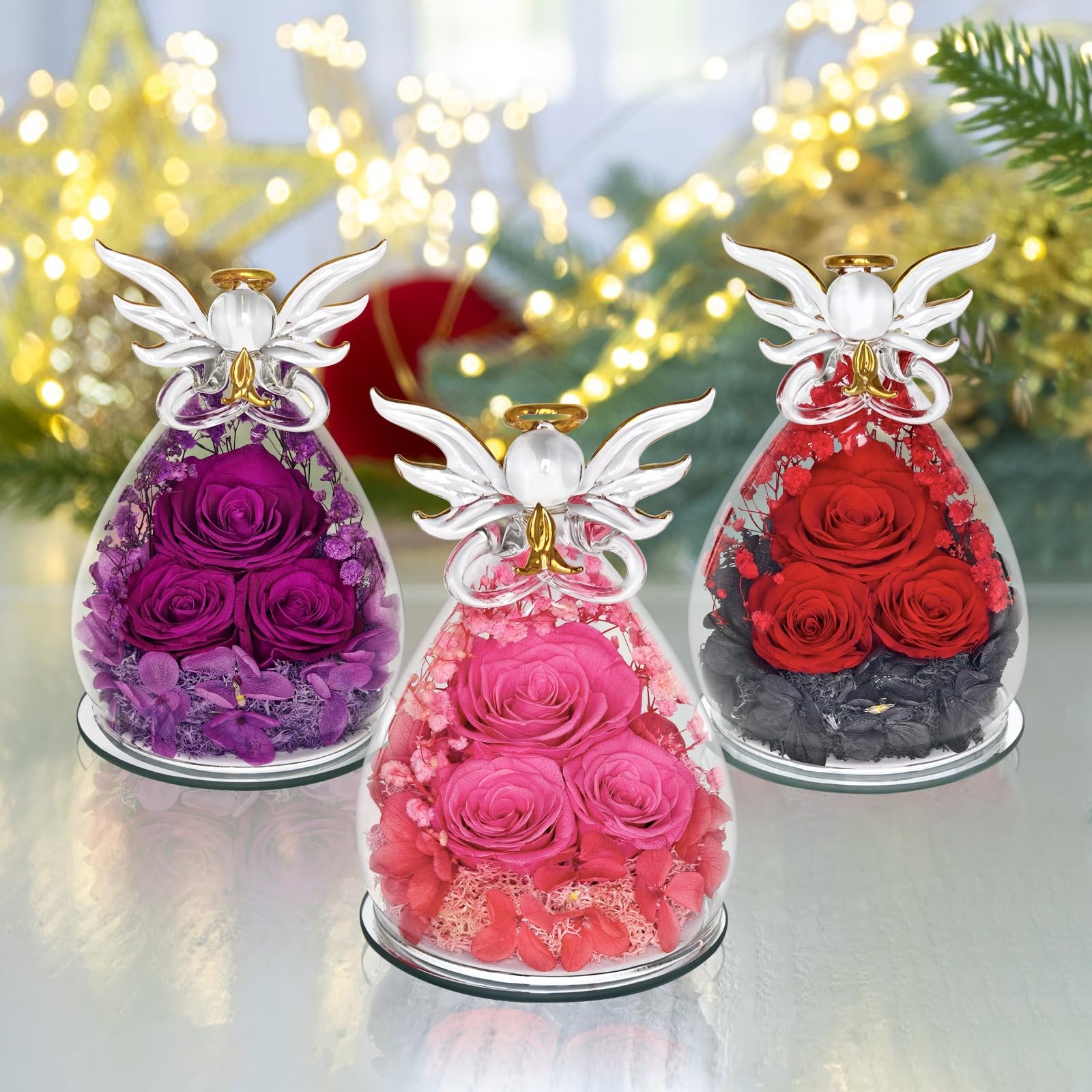 Preserved Rose Forever Flower in Glass Angel Figurines Fresh Flowers for Deli…