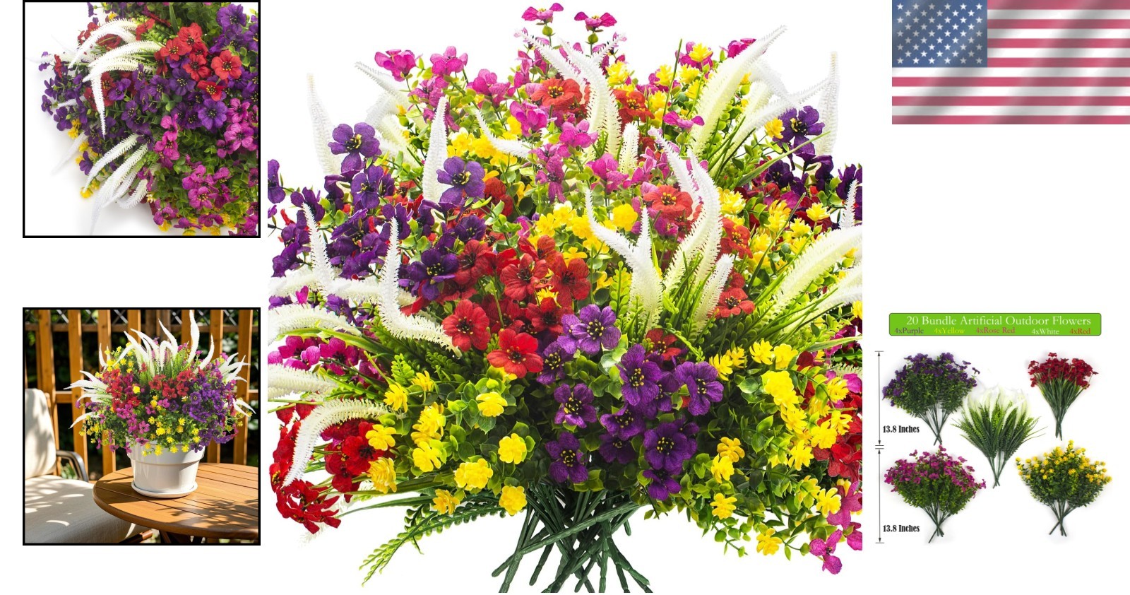 UV Resistant Artificial Flowers 20-Pack Mix