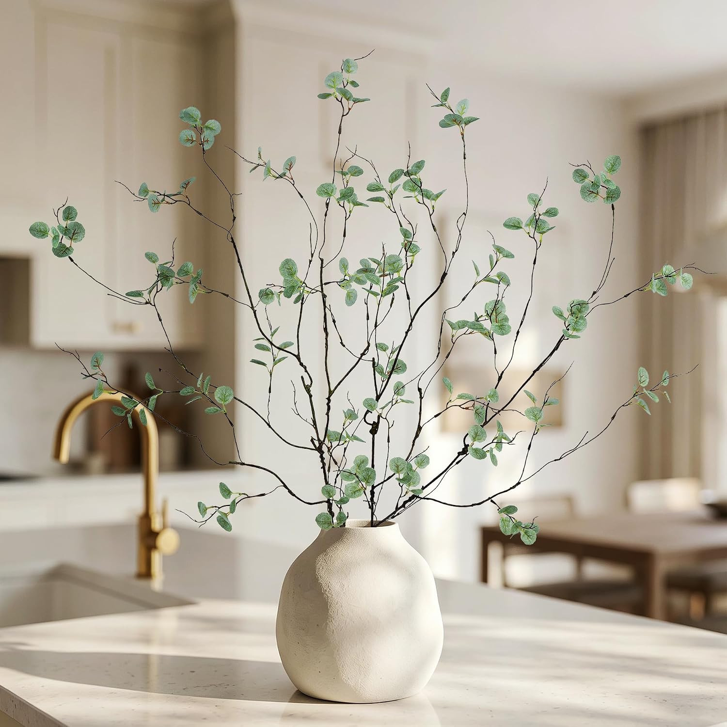 Faux Eucalyptus Stems for Vase – 4PC 36 Inch Artificial Plant Branches for Indoo