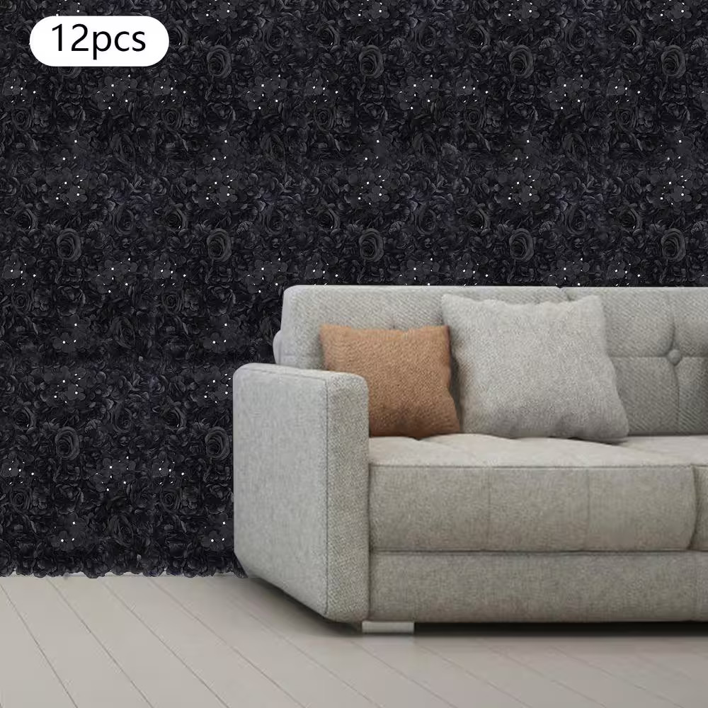 12-Pieces 23.62 In.X15.75 In. Black Artificial Flower Wall Panel Artificial Dahl