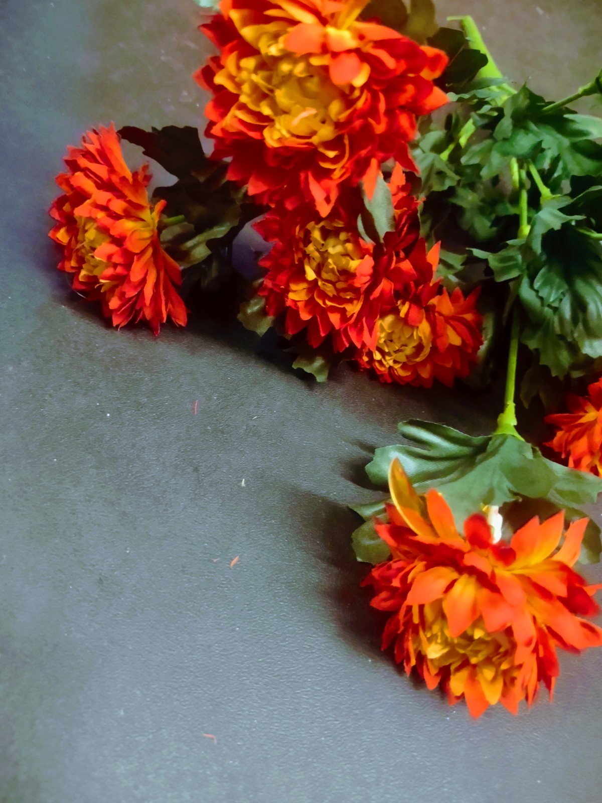 15″ Vintage Silk Strawflower Flower Bush with 10 Stems, Flame Yellow & Orange