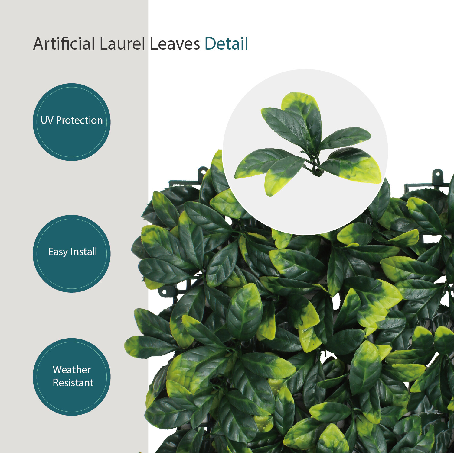 20in Artificial Faux Laurel Leave Mat Wall Hedge Decor Privacy Fence Panel Grass