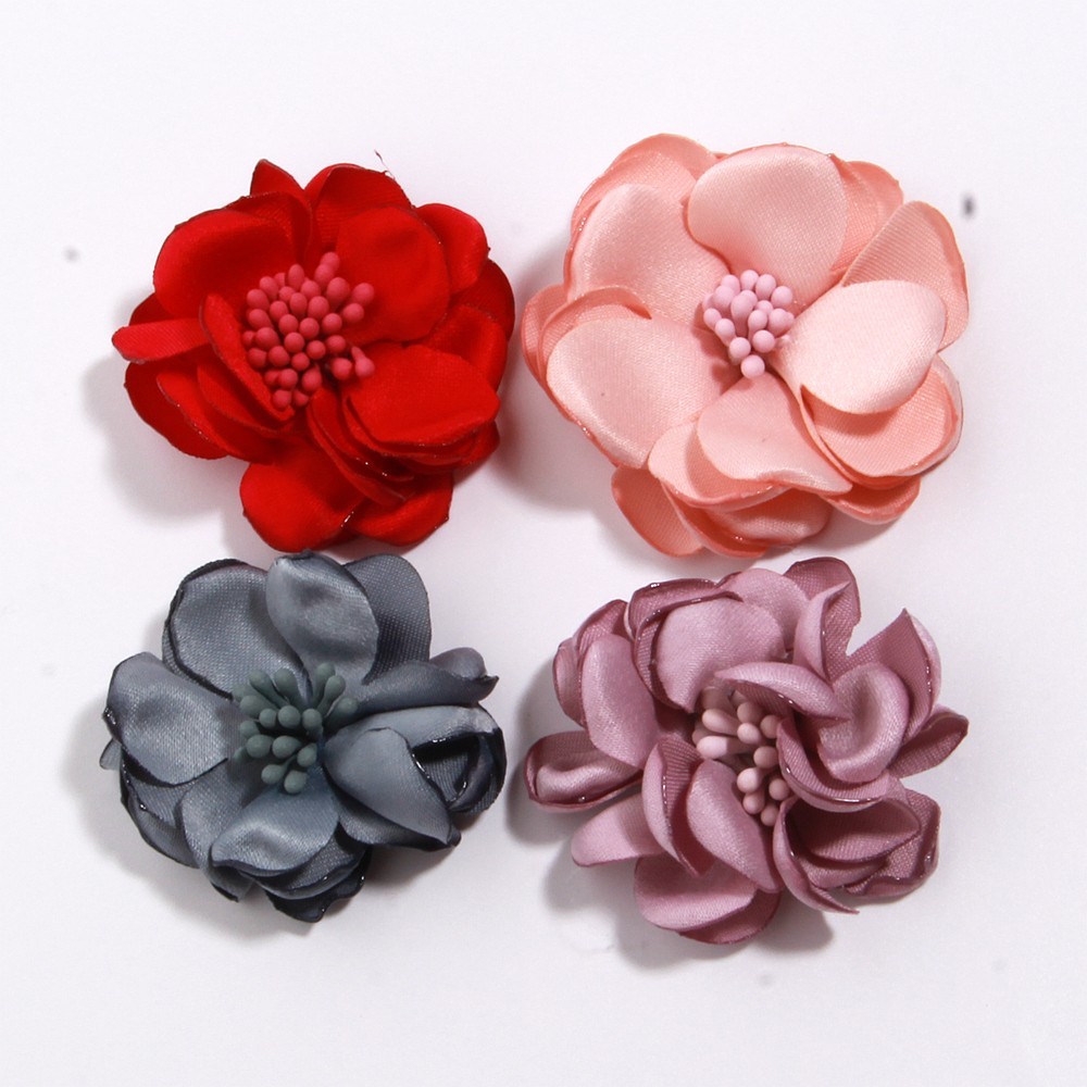 4.5CM Handmade Satin Fabric Artificial Flower For Wedding Party Clothing Decora