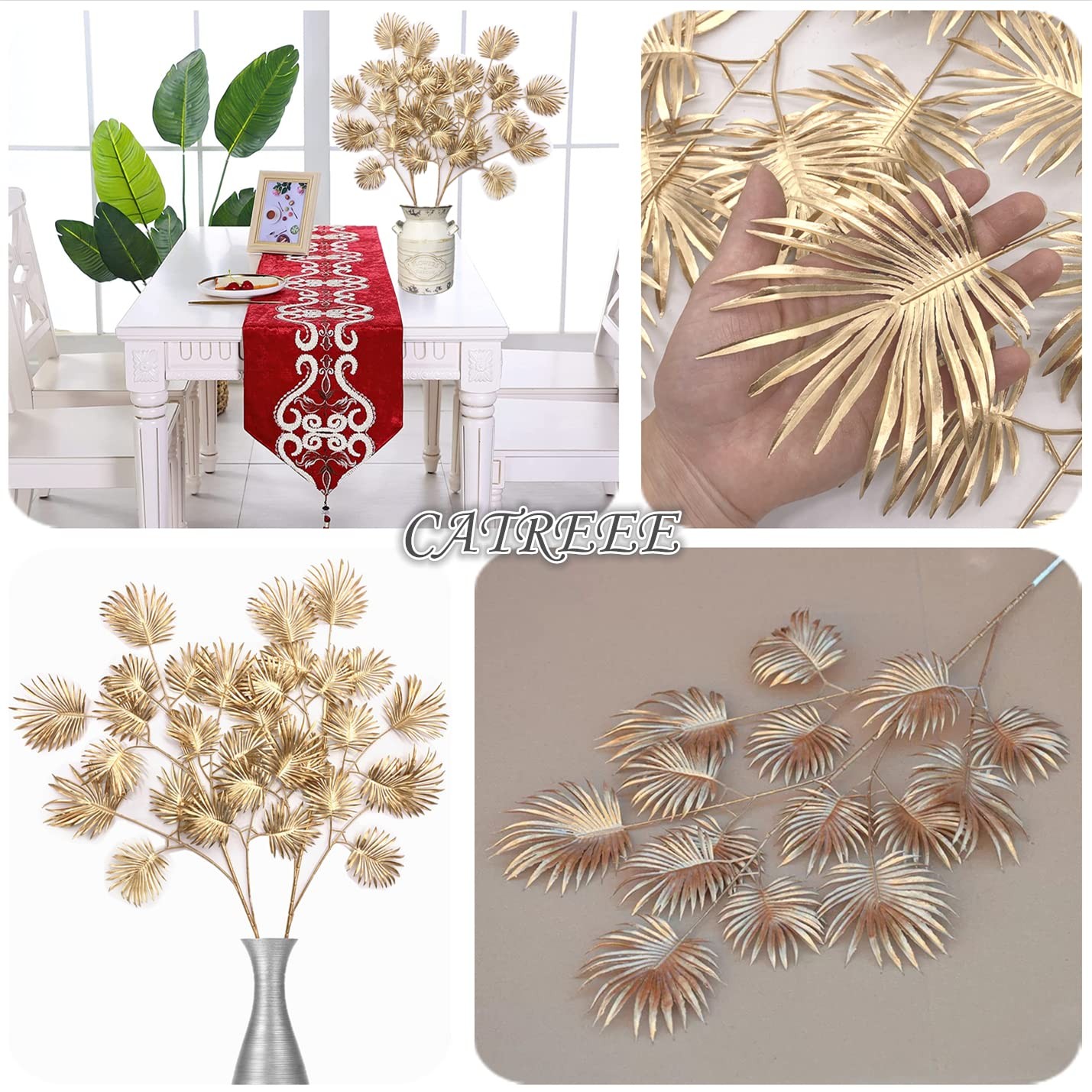 Artificial Golden Plants for Christmas Decor, Tall 30 Inch Faux Palm Leaves P…