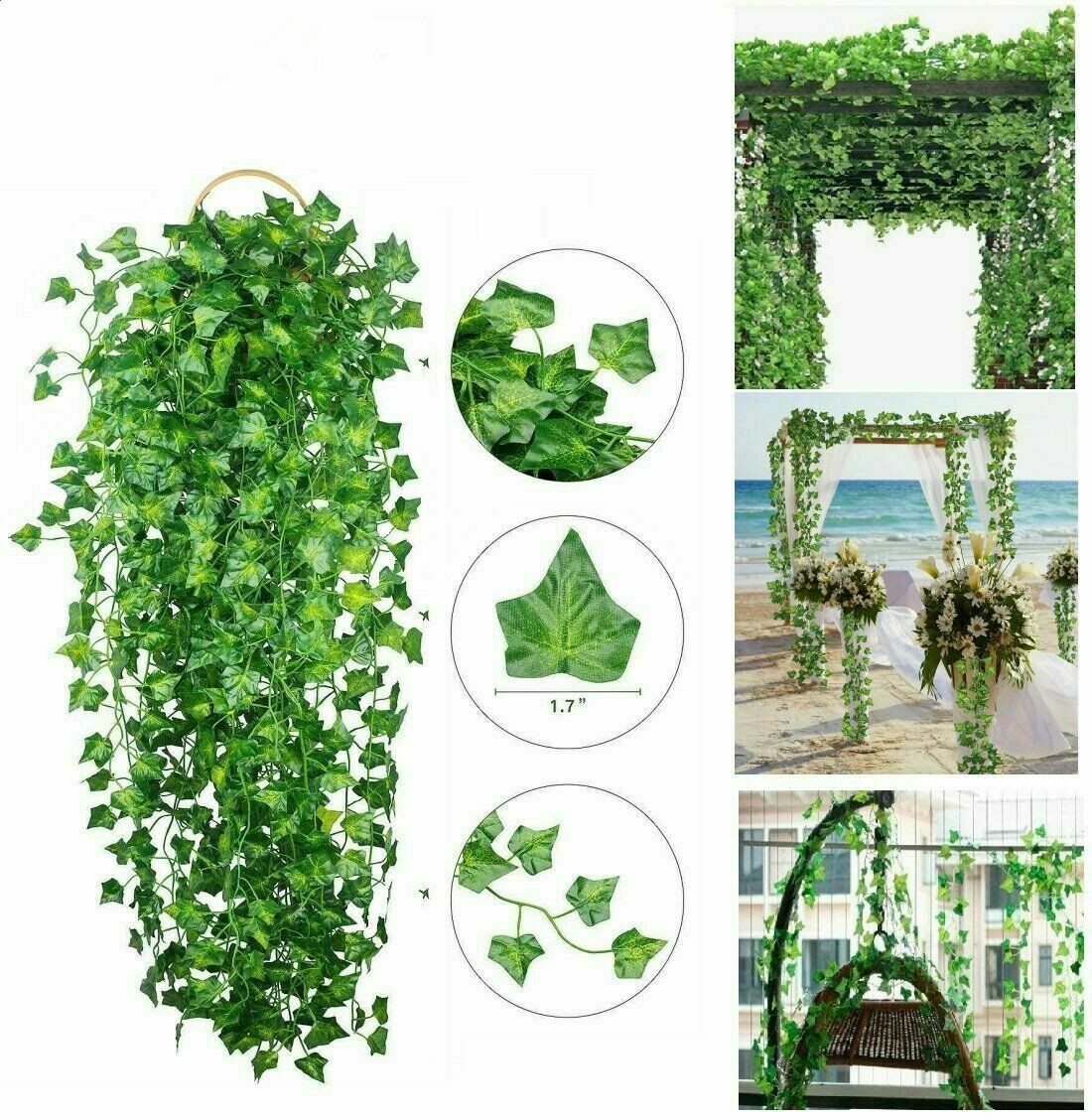 12pcs Artificial Ivy Leaf Plants Vine Hanging Garland Fake Flowers Home Decor