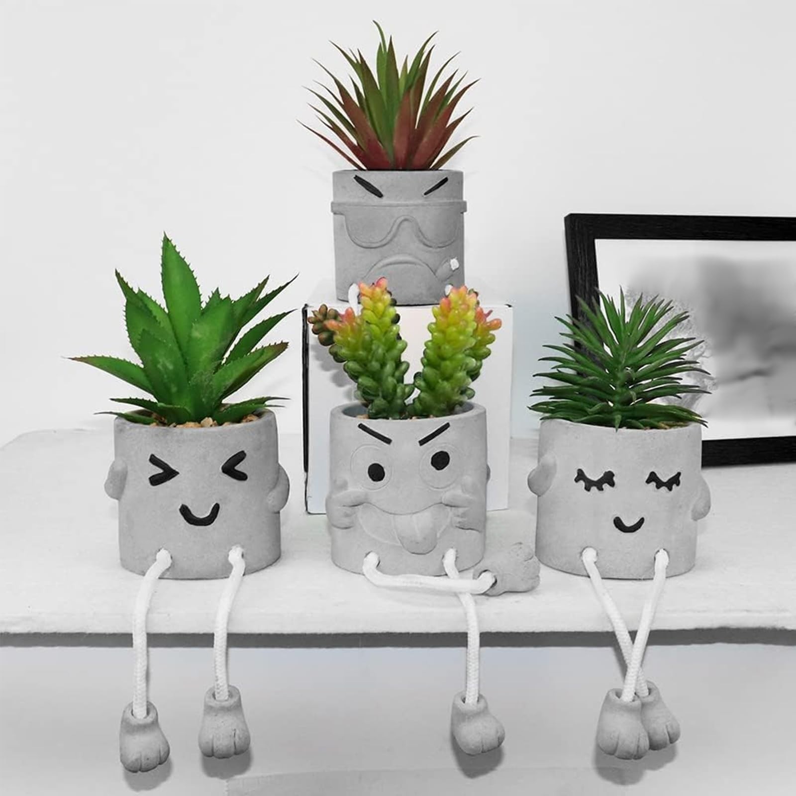 Potted Artificial Succulents Set – Faux Plants for Office, Home Decor & Gifts