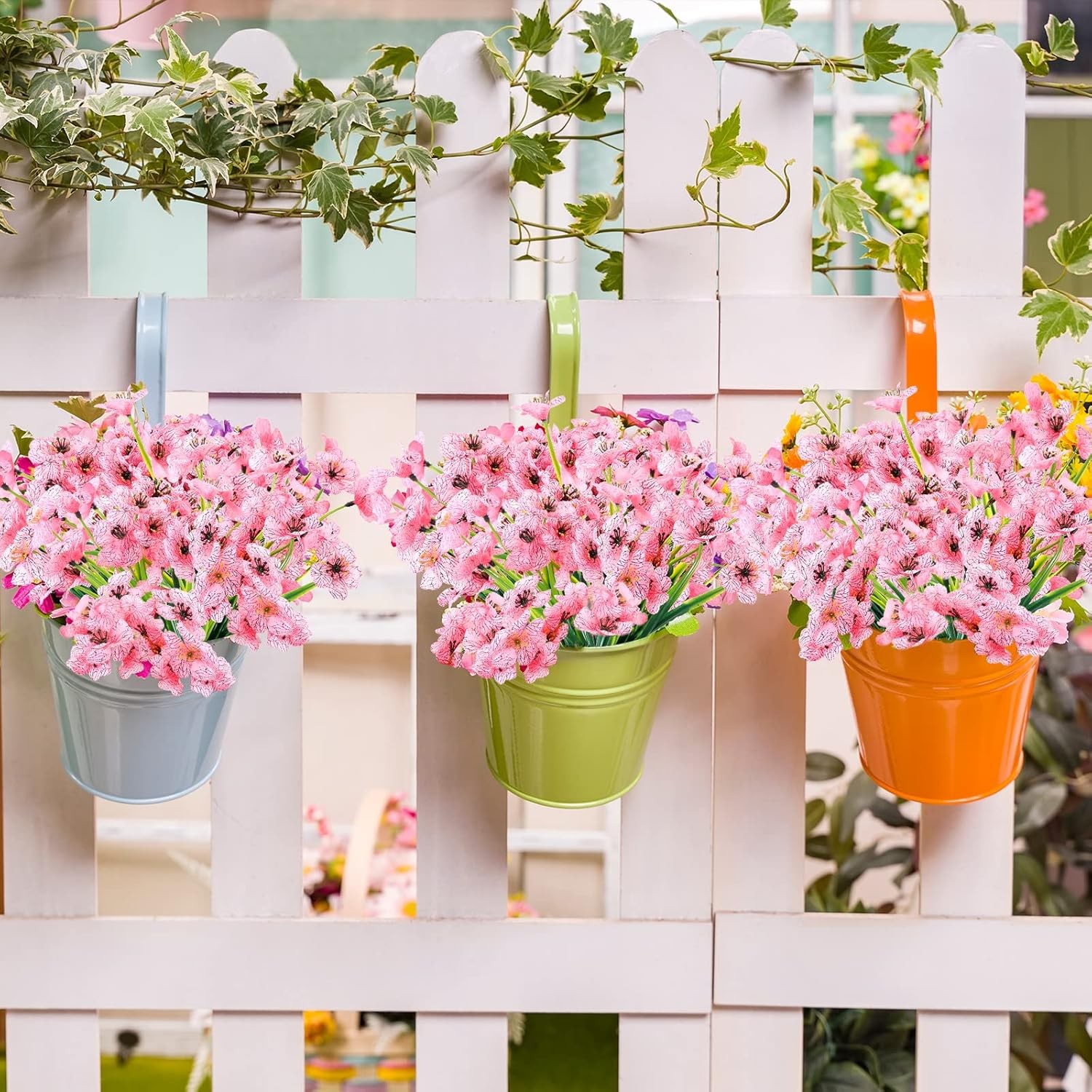 Pink Artificial Flowers 24 Pcs UV Resistant Silk Faux Outdoor Decoration