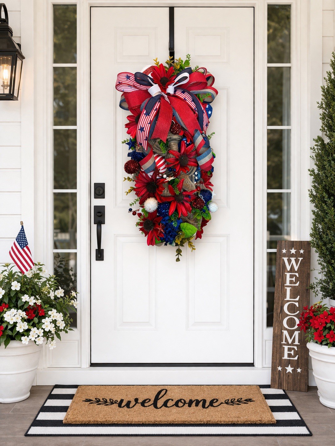 Patriotic Swag Wreath Red White Blue 4th July Door Decor Americana Bow