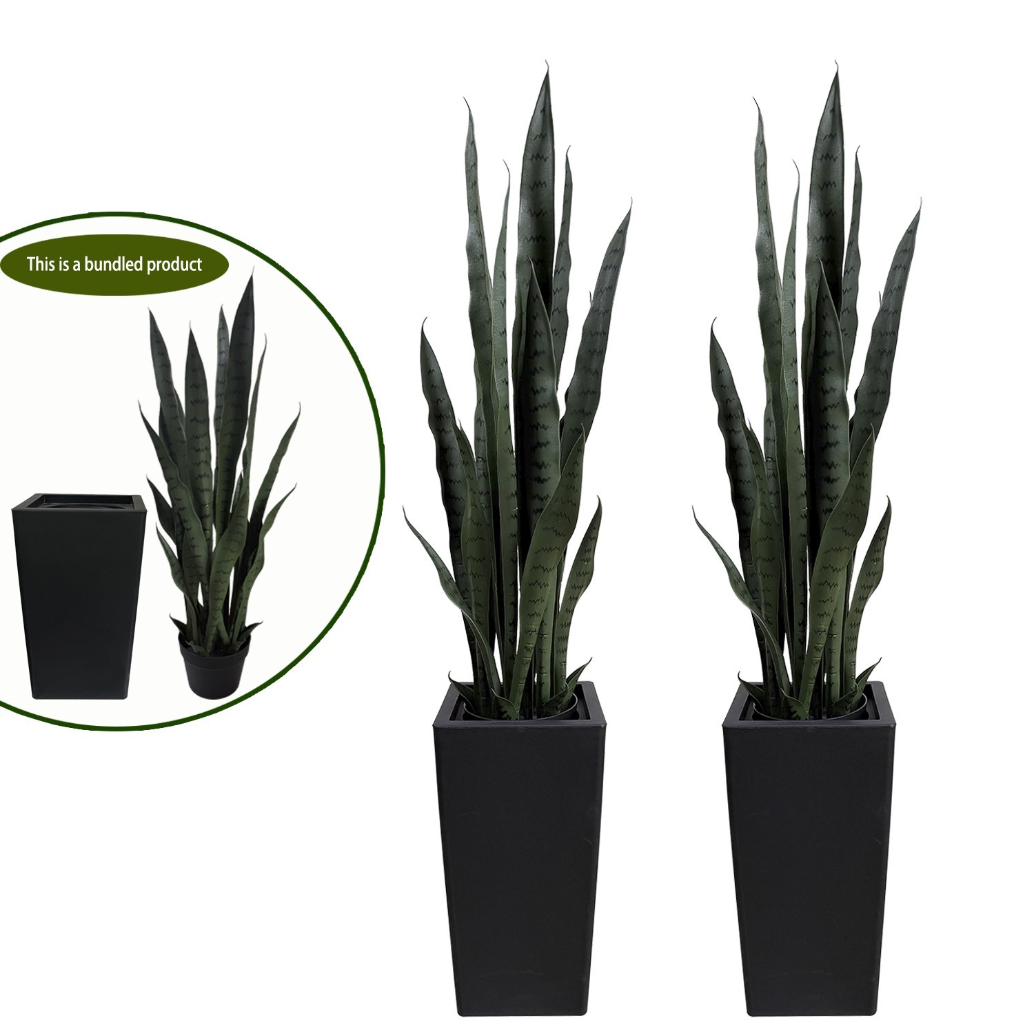 90cm Dark Artificial Snake Plant in Black Pot, Potted Sansevieria