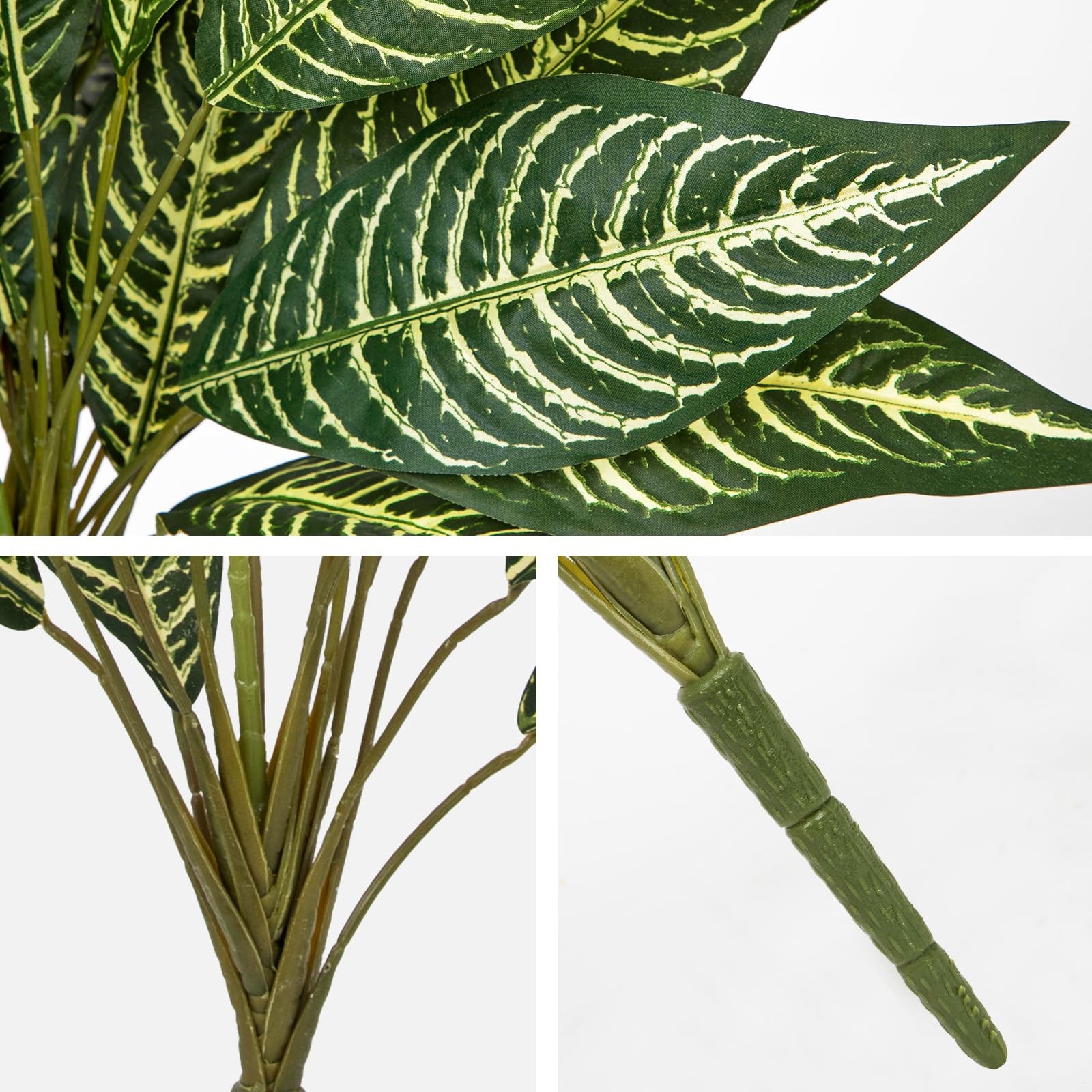 Artificial Plant Stems Zebra Leaves – 3 Pcs Fake Zebra Plant Brunches 18.5″ F…