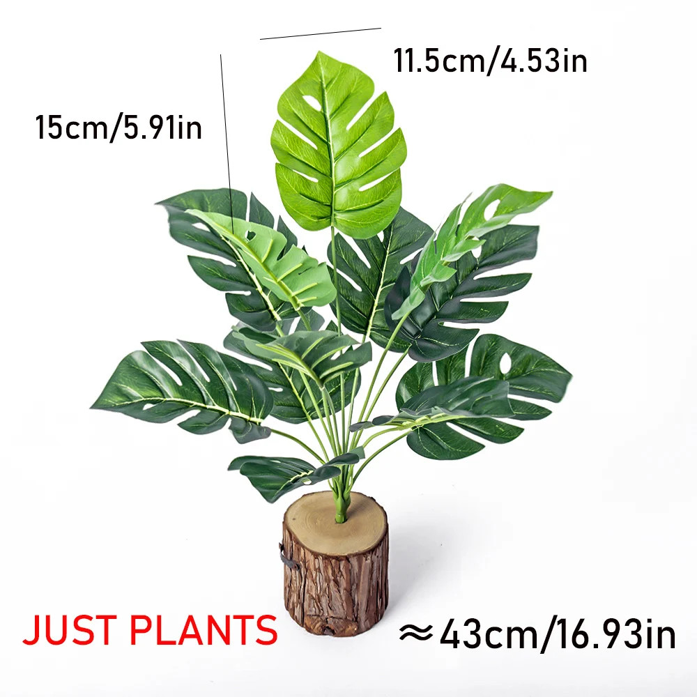 43cm 12 Forks Artificial Monstera Tree Green Fake Plants Plastic Evergreen