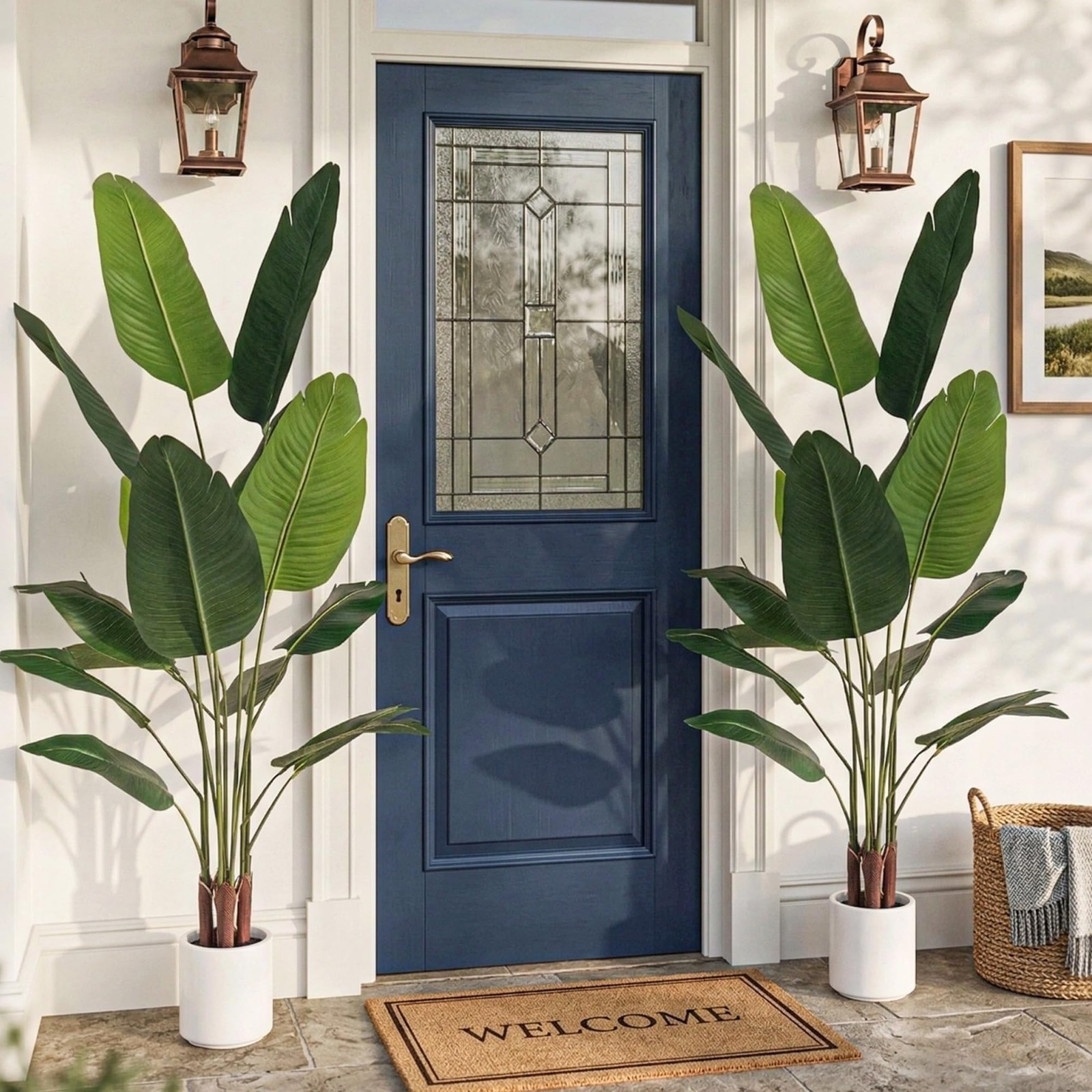 2 Pack Artificial Bird of Paradise Plant 5.2 ft Tall Faux Banana Leaf Tree