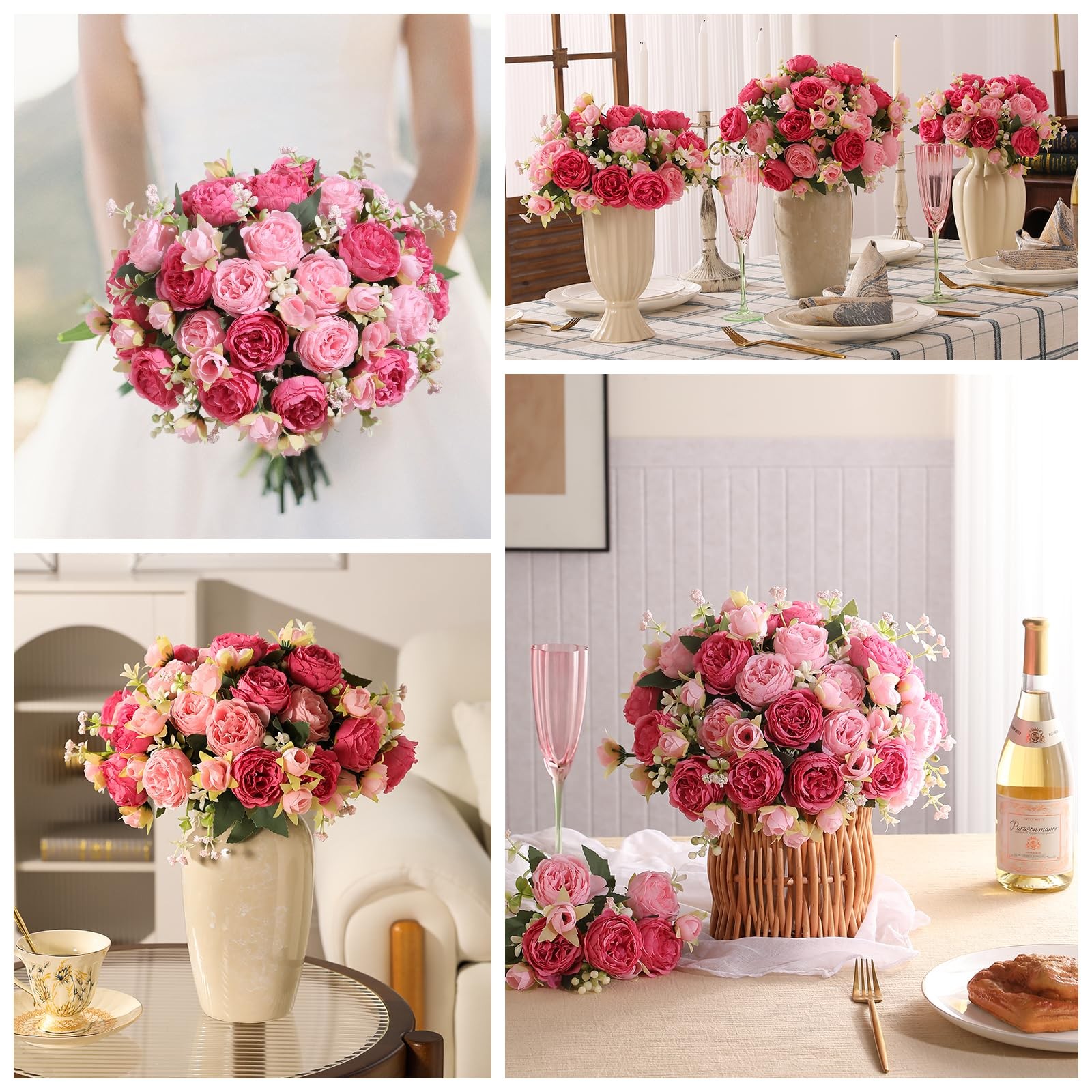 8 PCS Artificial Peony Flowers Faux Peony Bouquet Silk Floral Arrangement