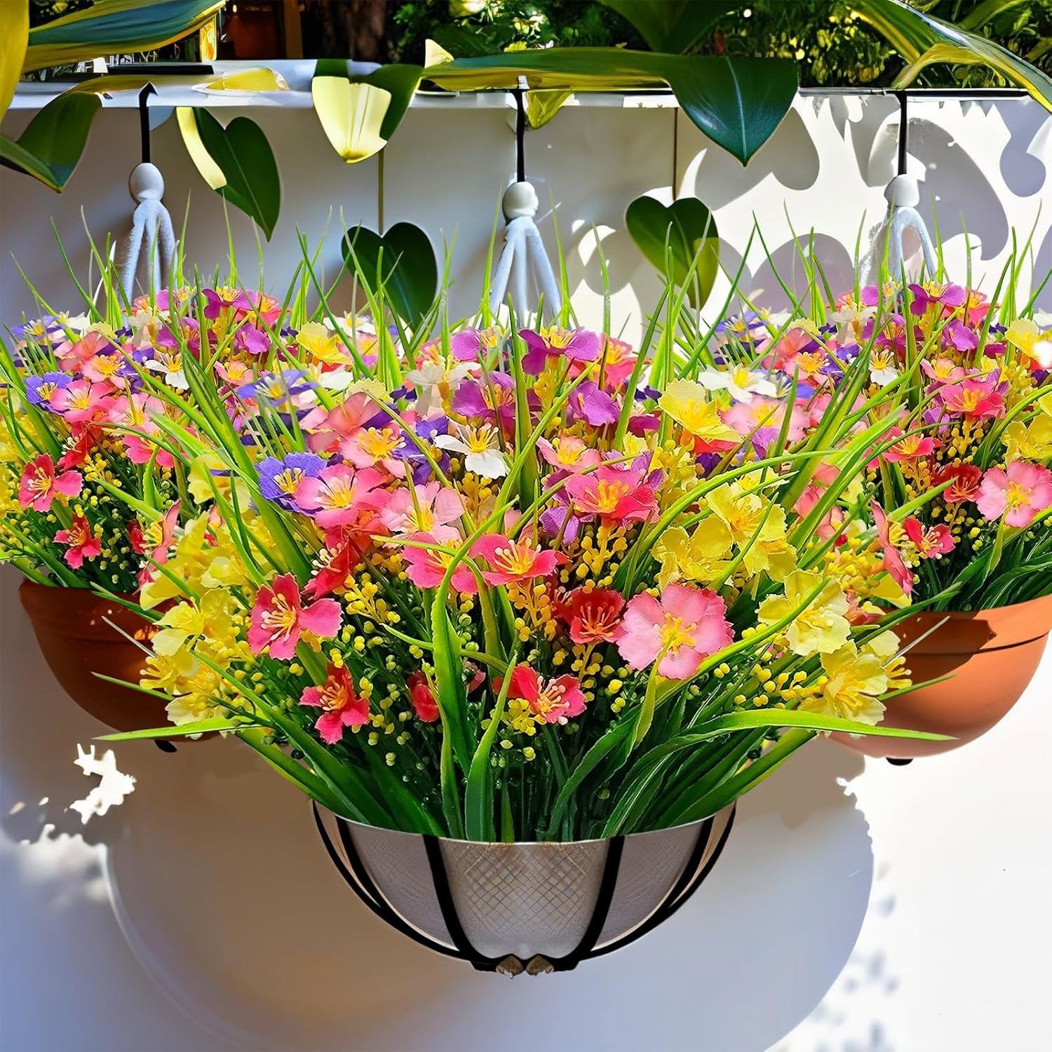 12 Bundles Artificial Flowers UV Resistant Fake Hanging Outdoor Lifelike Plants