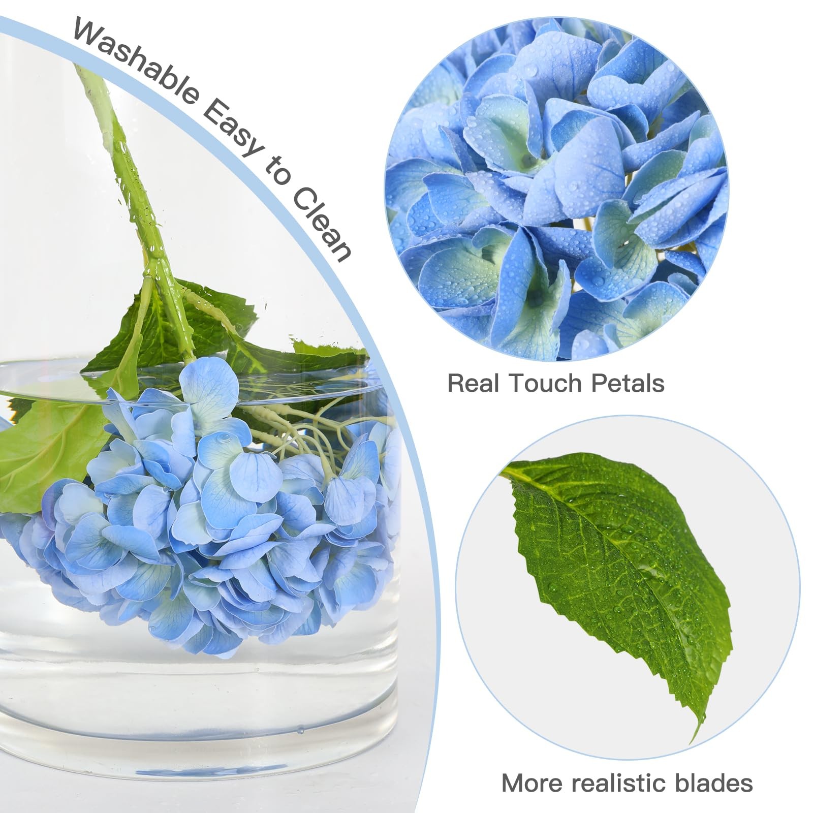 4Pcs Blue Hydrangea Artificial Flowers, 22.5In Latex Faux Real Touch Large Hy…