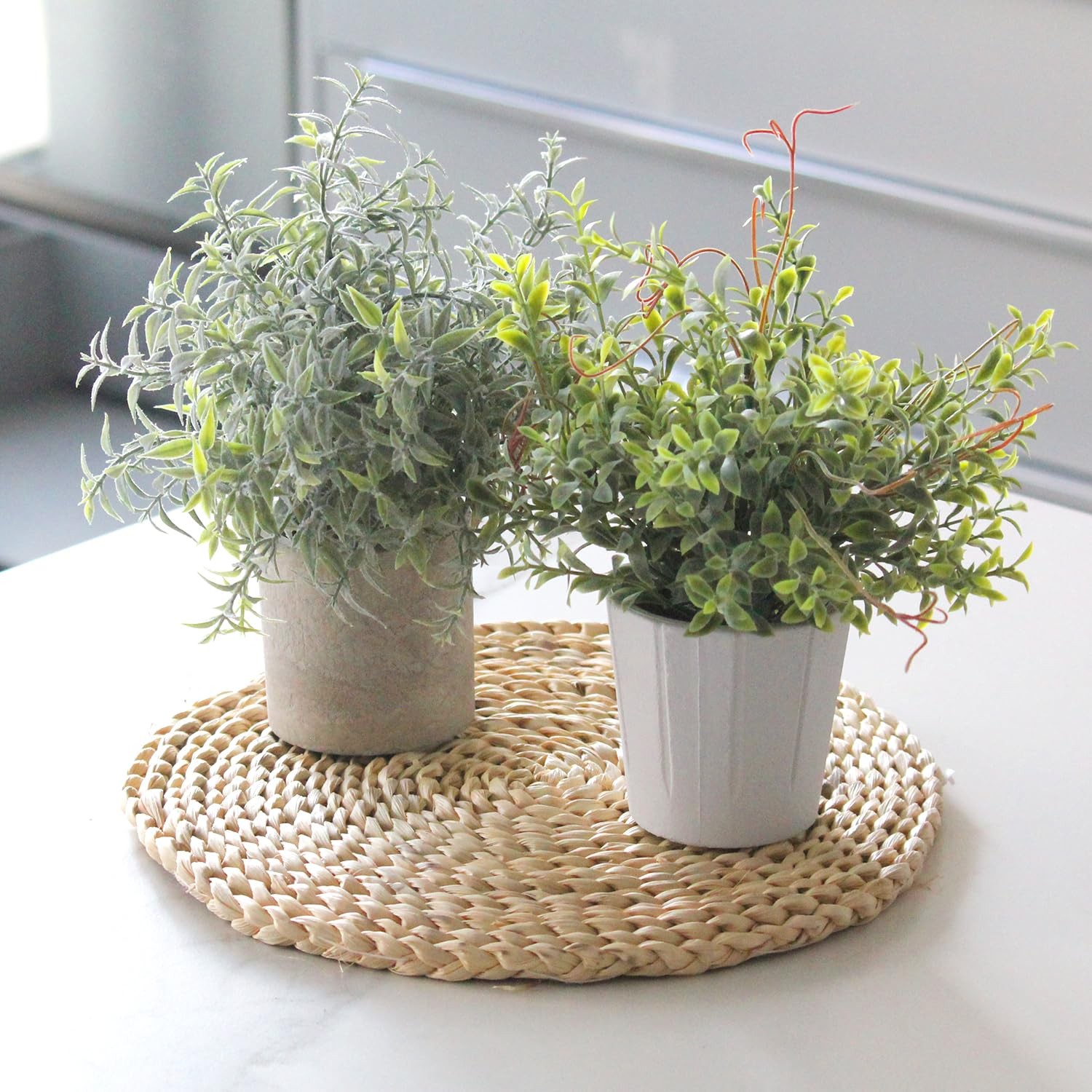 3 PCS Small Fake Plants In White Pulp Pot Artificial Indoor Desk Green Decor