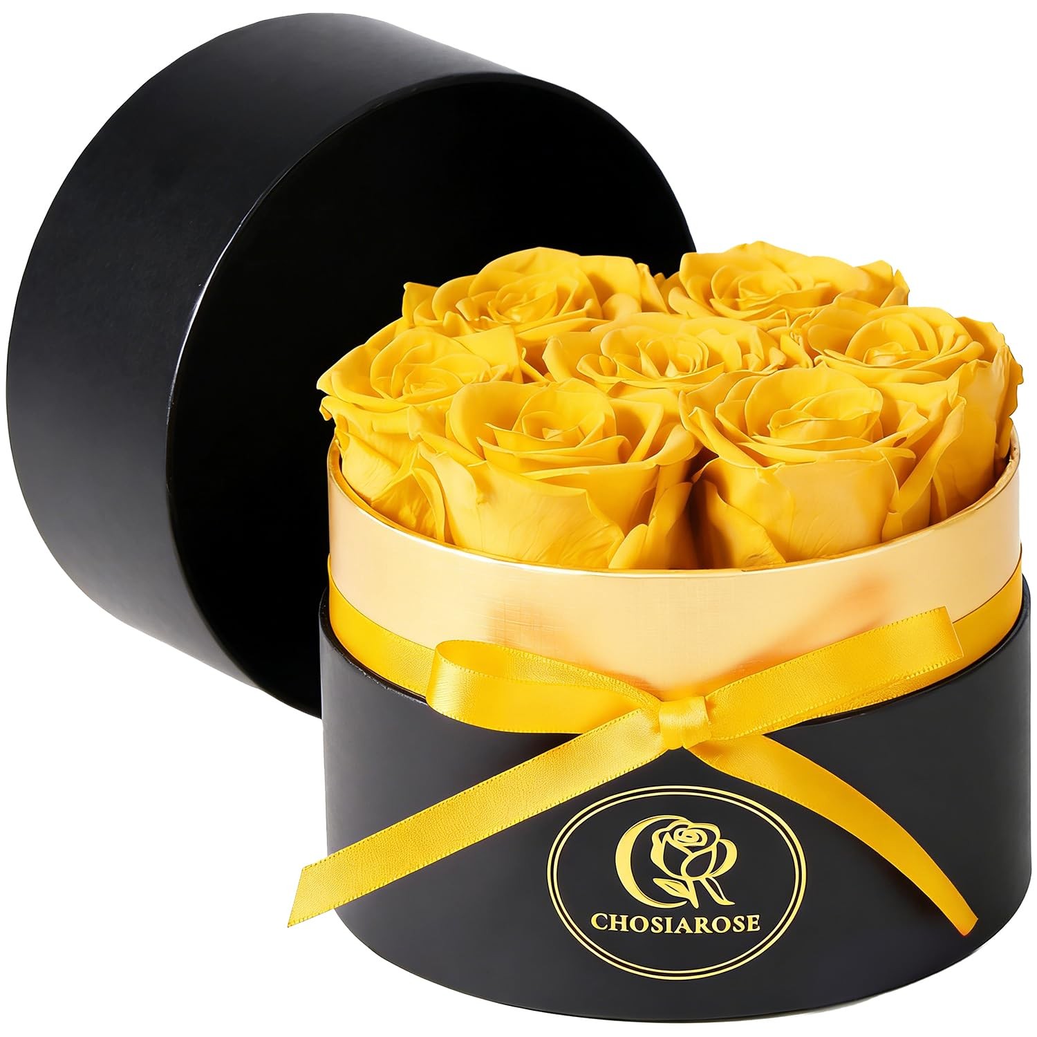7 PCS Preserved Yellow Roses Box Forever Flowers Gift Women Mom Grandma Wife