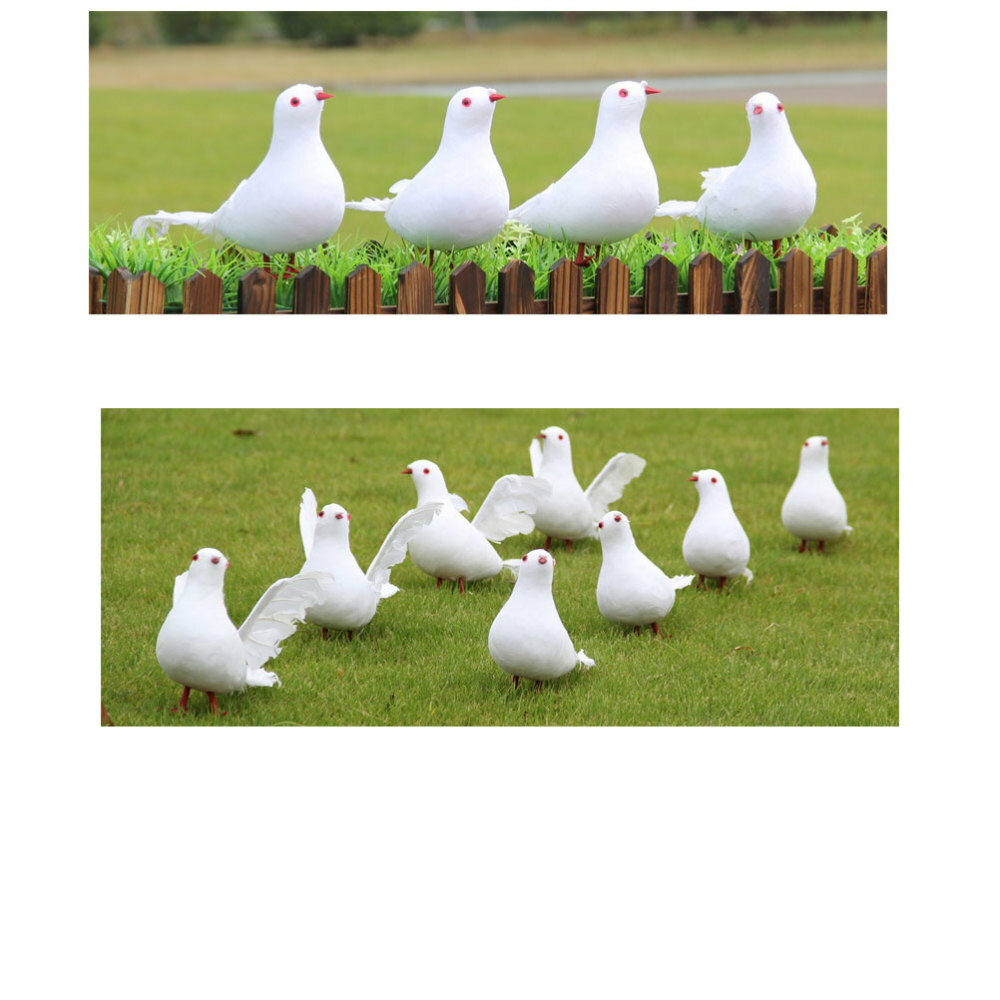 2PCS Pigeon Model Artificial Feature Doves Pigeon Figurine White Bird Decor