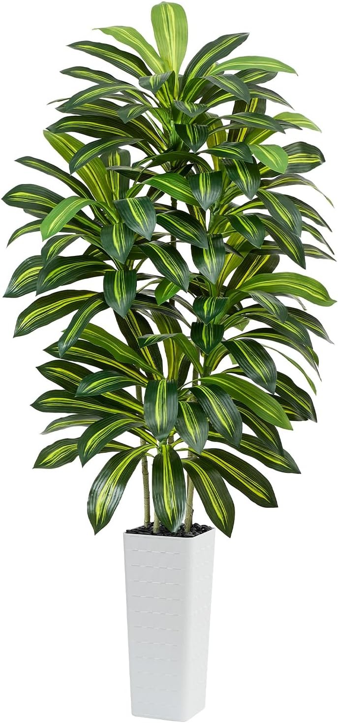 Artificial Dracaena Tree – 7FT Tall Fake Plants with White Tall Planter