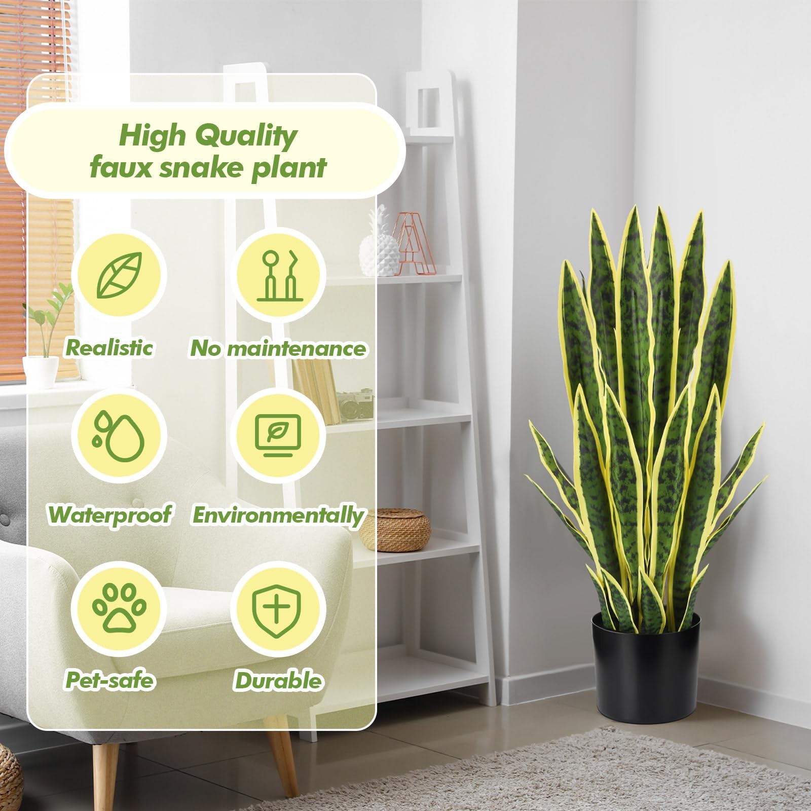 Crowye Tall Artificial Snake Plant Faux Sansevieria Plant Large Fake Snake Bu…