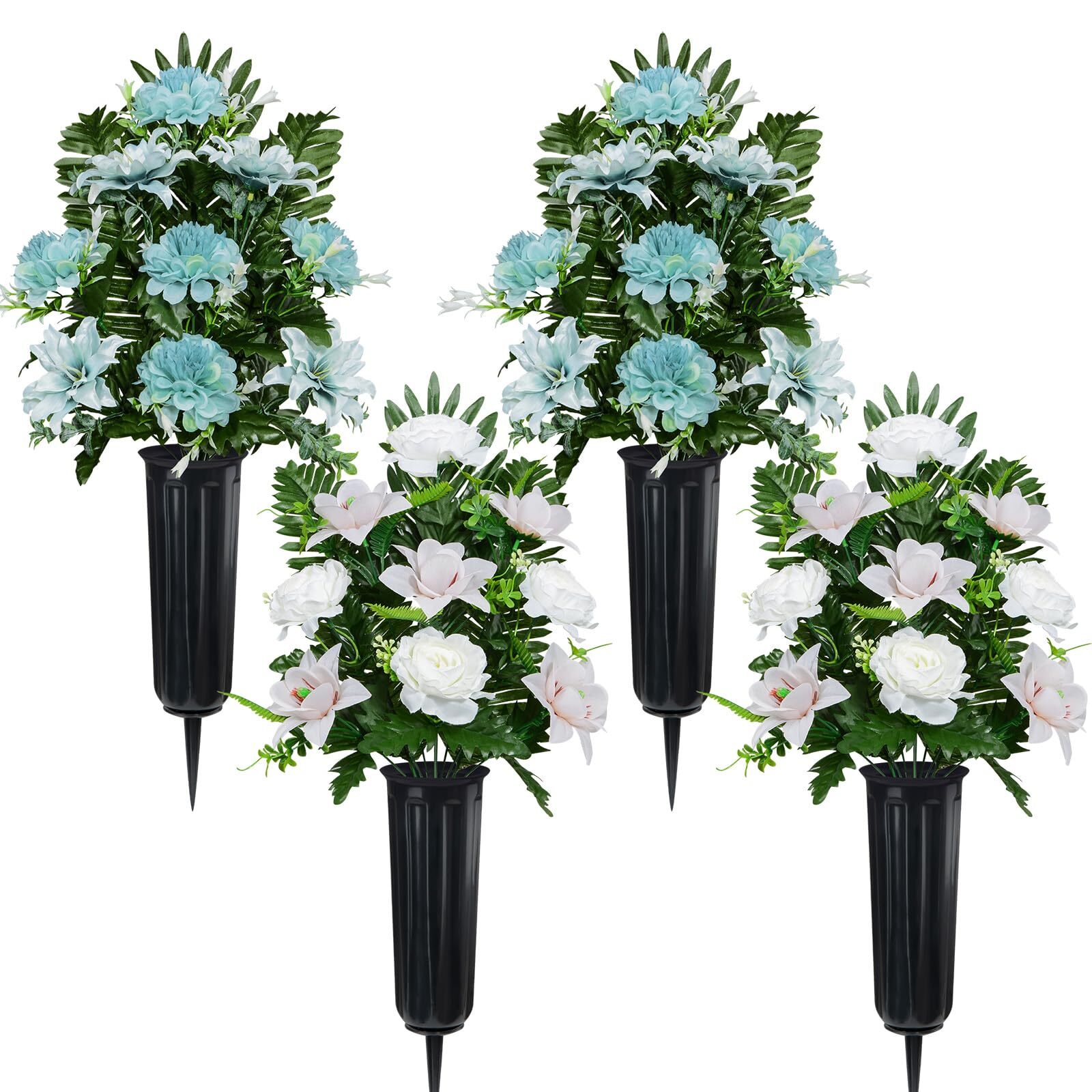Set of 4 Artificial Cemetery Flowers Memorial Flowers Graveside Decoration wi…