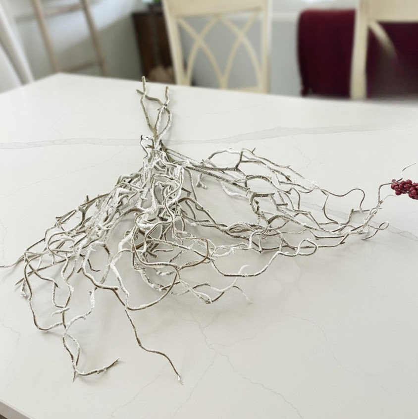 3 White Glitter Curly Willow Branches Christmas Trees Floral Arrangements 42″H