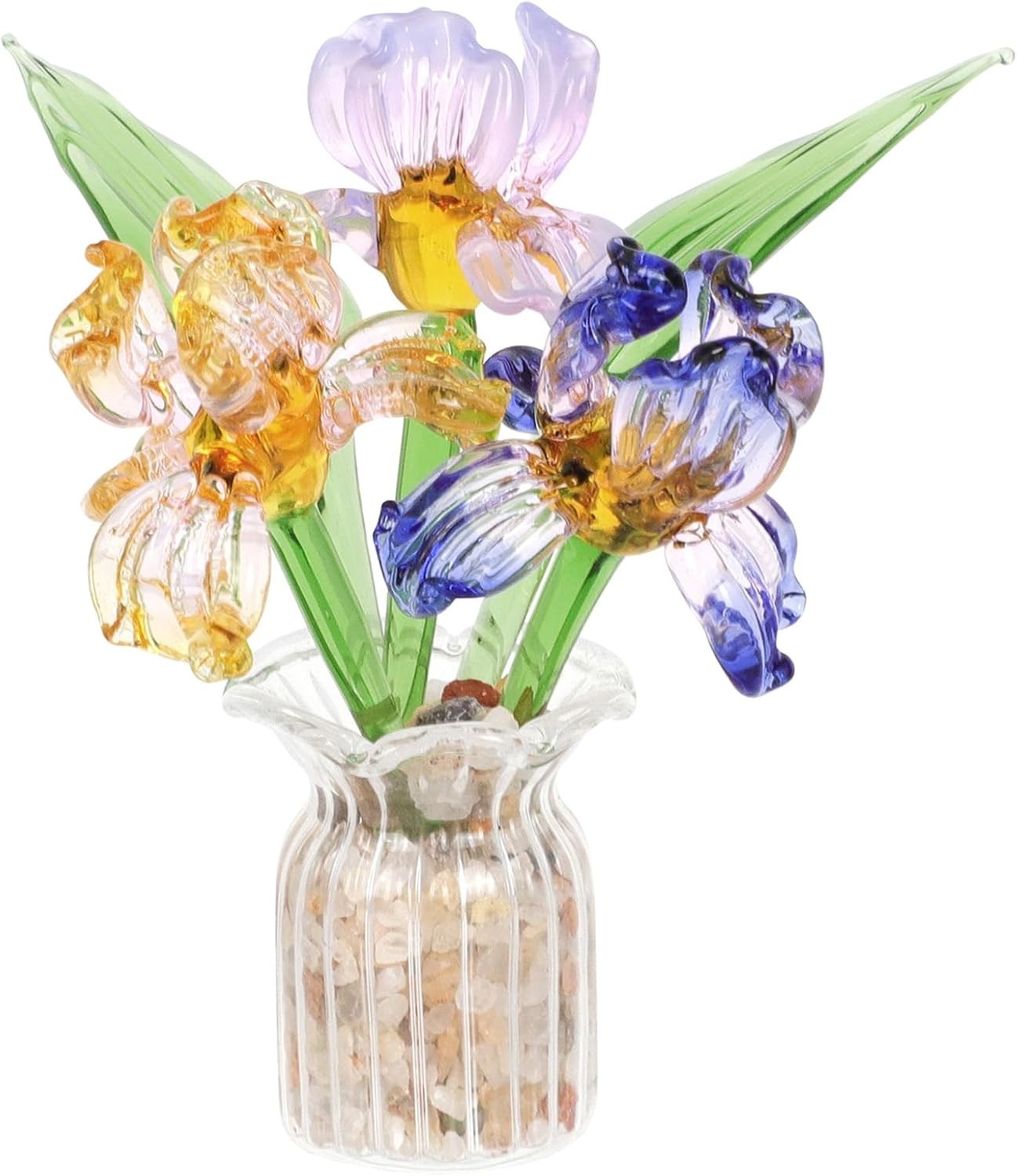 Colorful Handmade Mini Glass Flower Bouquets with Vase – Charming Centerpiece
