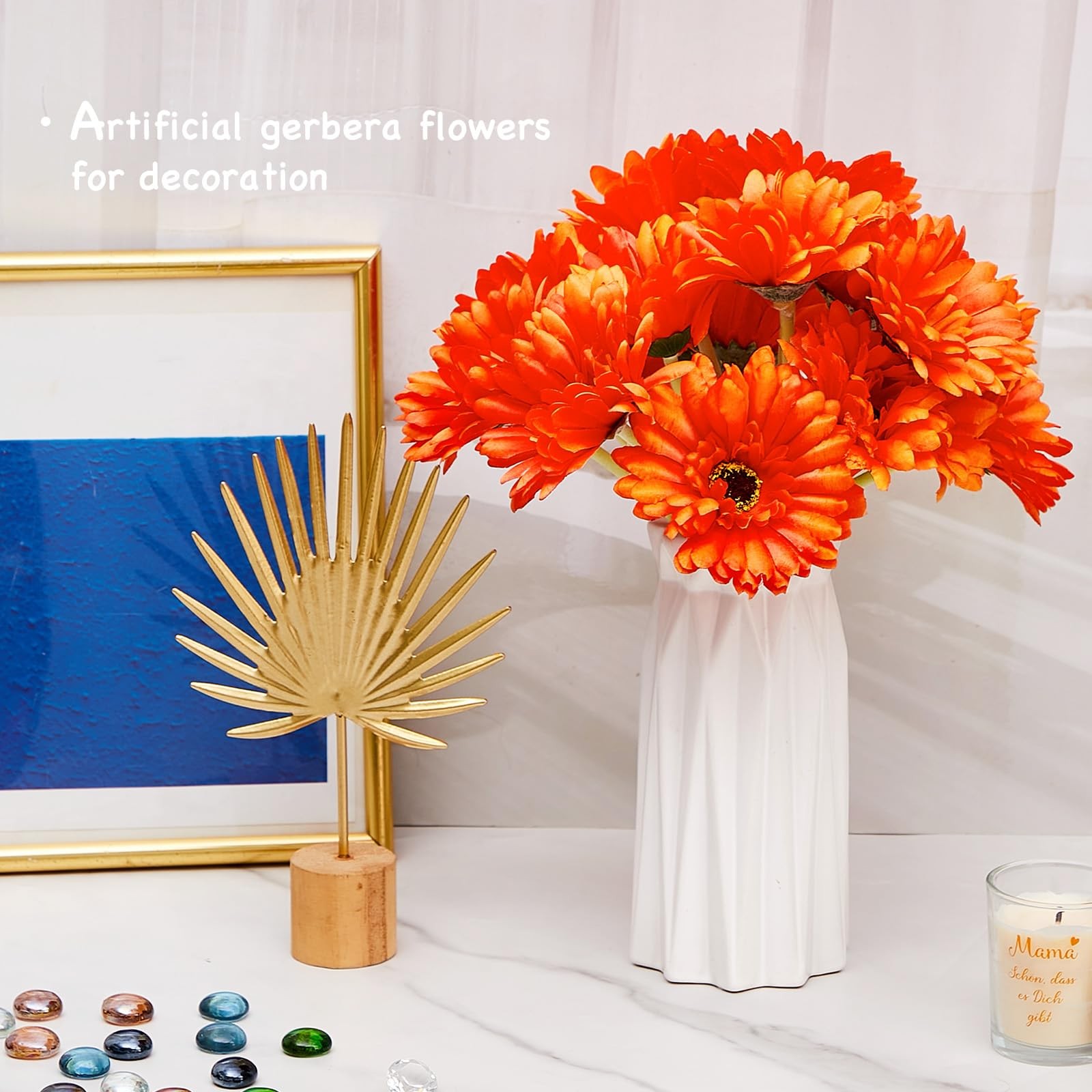 24 Pcs Artificial Gerbera Daisies Flowers 15 in Pink and Orange Fake Daisy Bo…