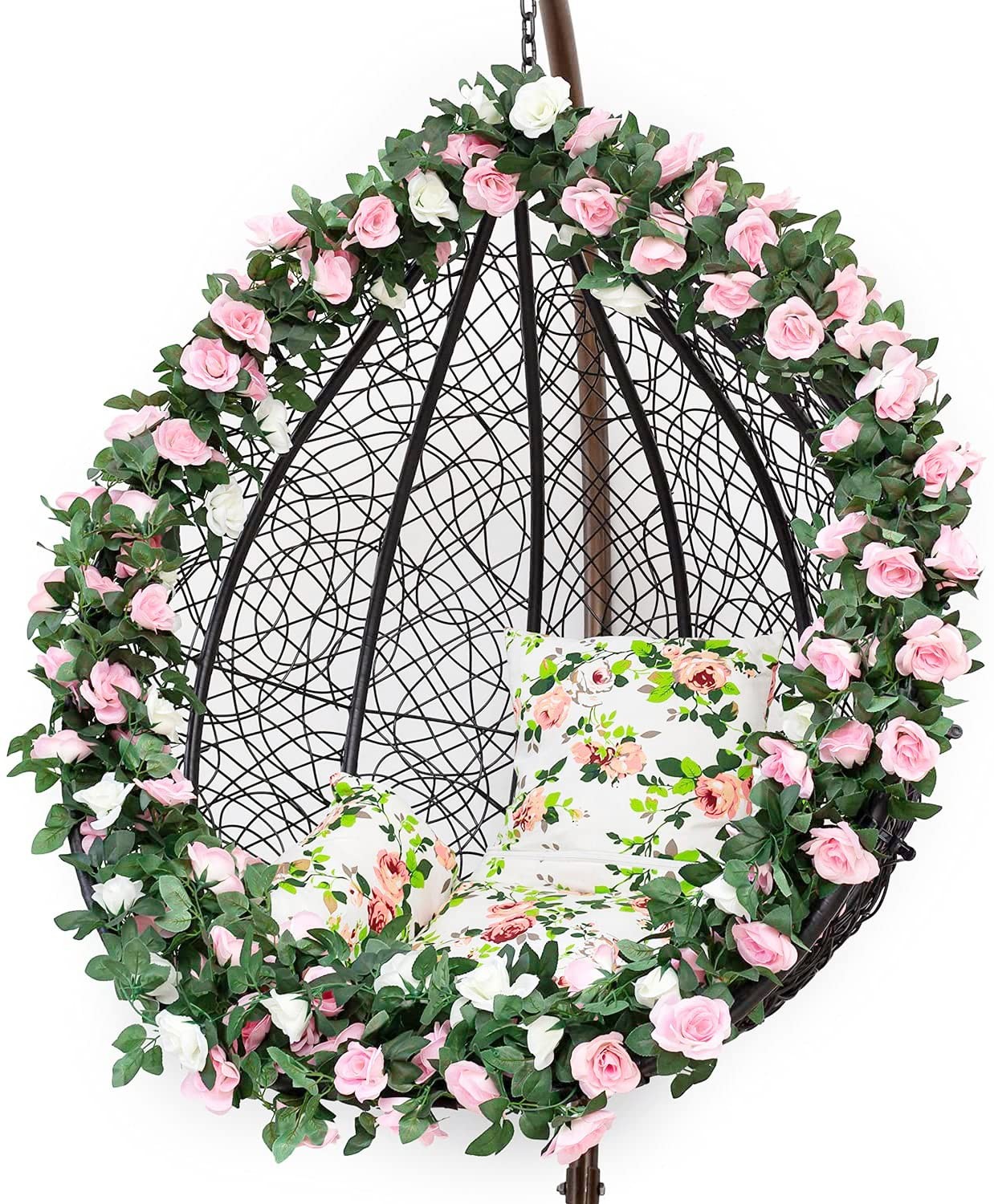 2 Pack Artificial Pink Rose Garland Vine – Total 16FT Silk Fake Blush Pink Ro…