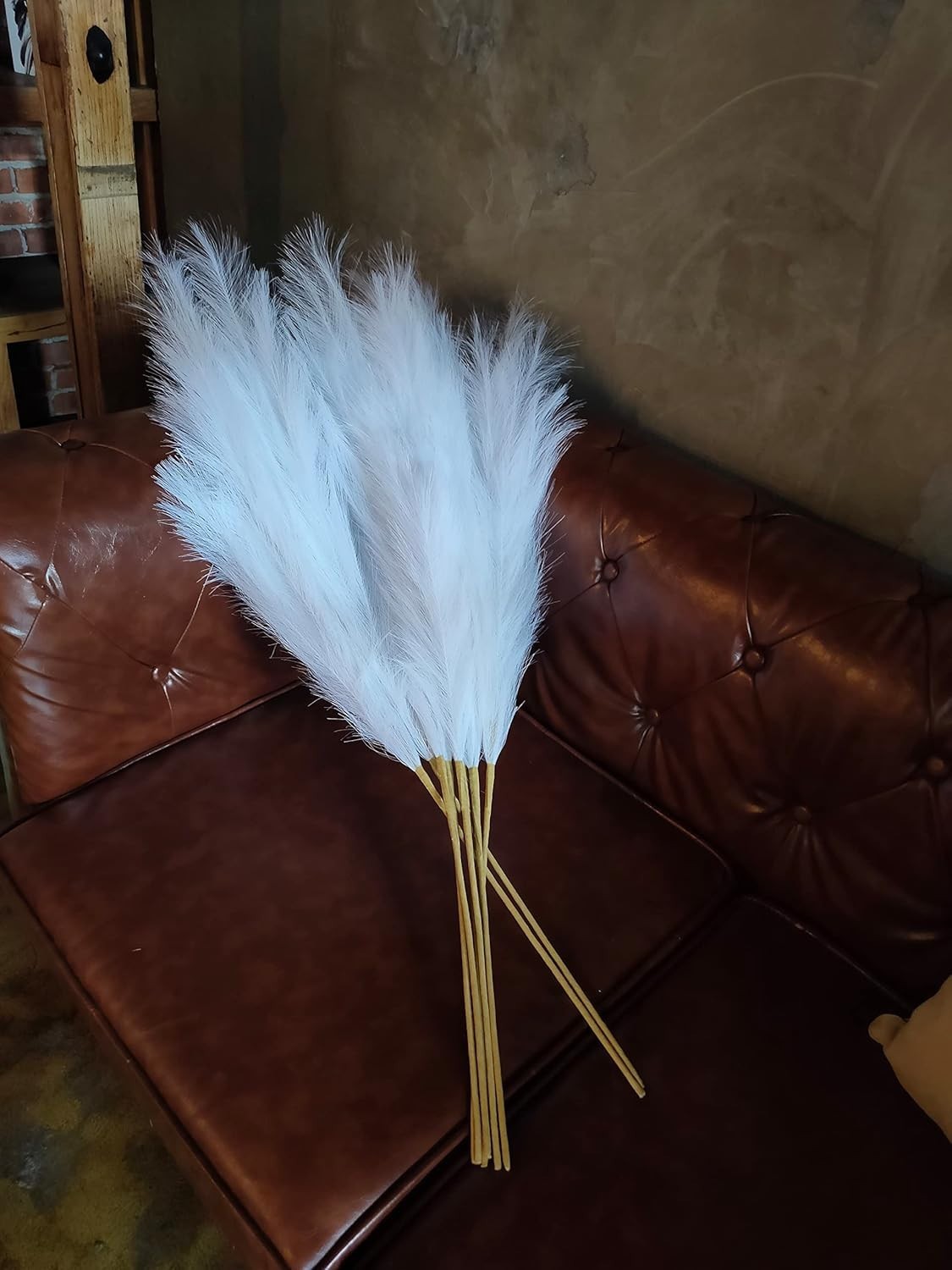 Timeless Faux White Pampas Grass 43.3” – Shed-Resistant 8pcs Floral Arrangement