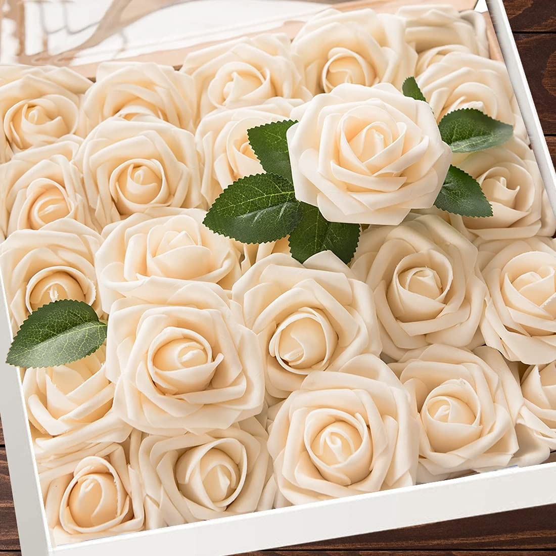 Artificial Flowers Champagne Roses W/Stem, Rustic Farmhouse Decor for Home We…
