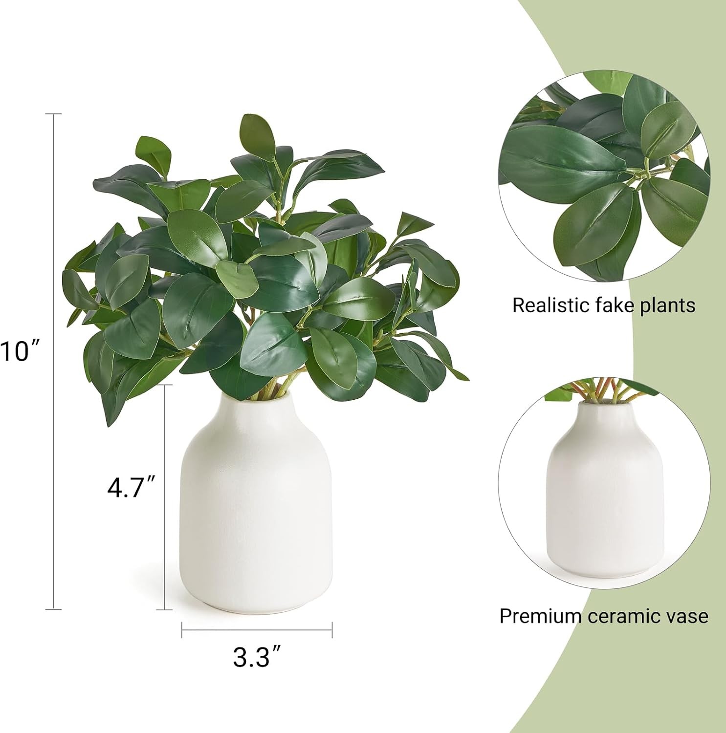 10 Inch Fake Plants in Small White Ceramic Vase Realistic Artificial Faux Plants