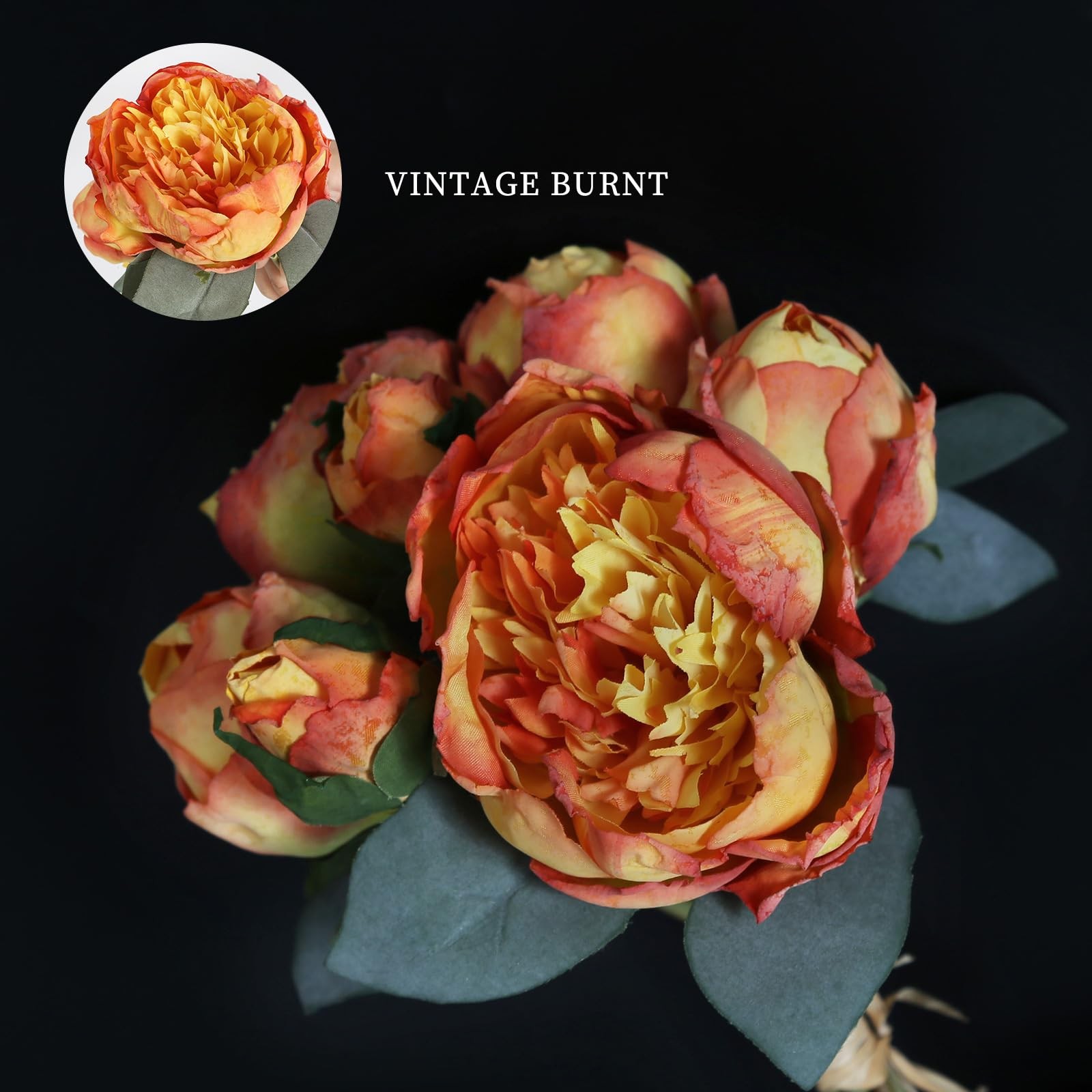 Silk Peonies Orange 2 Bouquets 14 Heads Artificial Flowers For Wedding Home Deco
