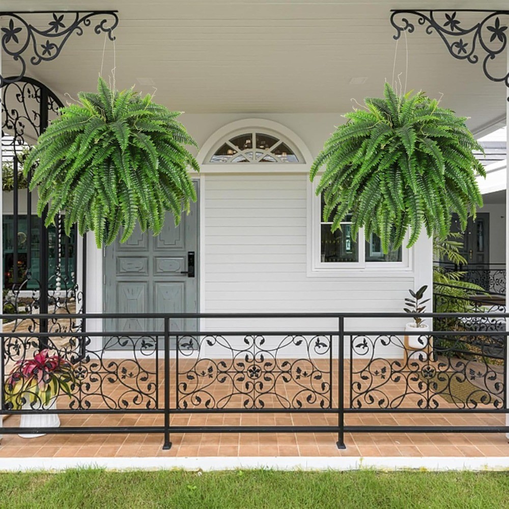 2Pcs Artificial Boston Fern Plants 24in 38 Leaves Faux Green Foliage Home Decor