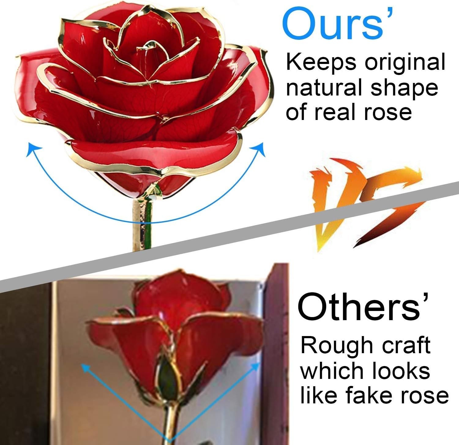 24K Gold Dipped Real Rose Flower Gift Box Stand Valentine’s Day Anniversary Mom