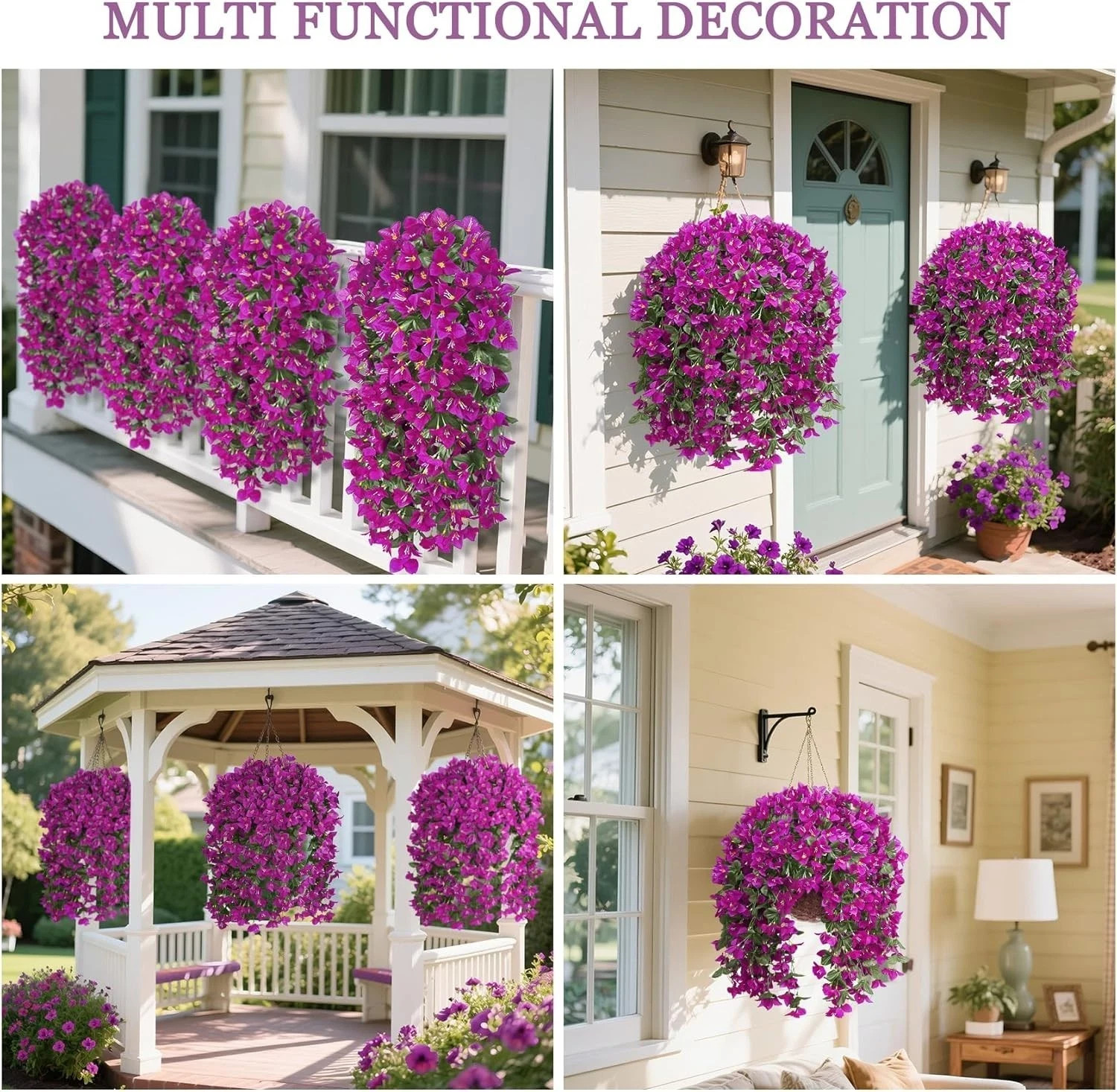 3pcs Bougainvillea Hanging Flower Basket Artificial Silk Outdoor Porch Decor
