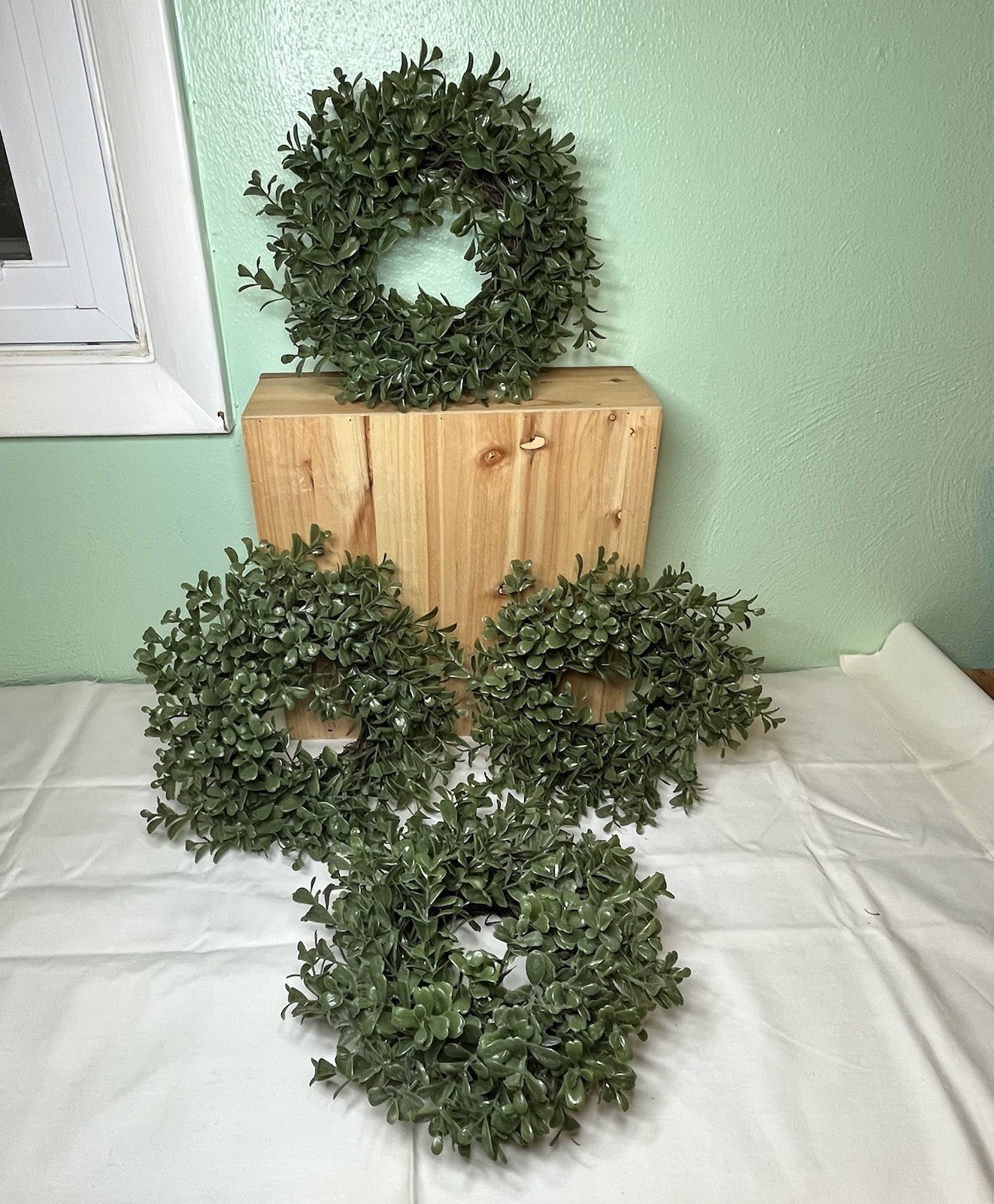 Set of 4 Faux Boxwood Candle Rings 10″ Greenery Mini Wreaths Farmhouse Decor