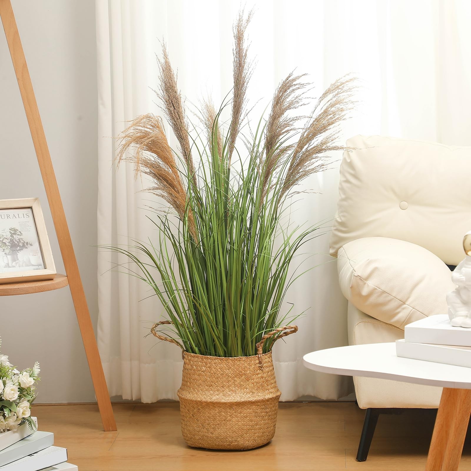 4 Pcs Pampas Grass Potted Plants 4 ft Tall Artificial Grass Potted Artificial…