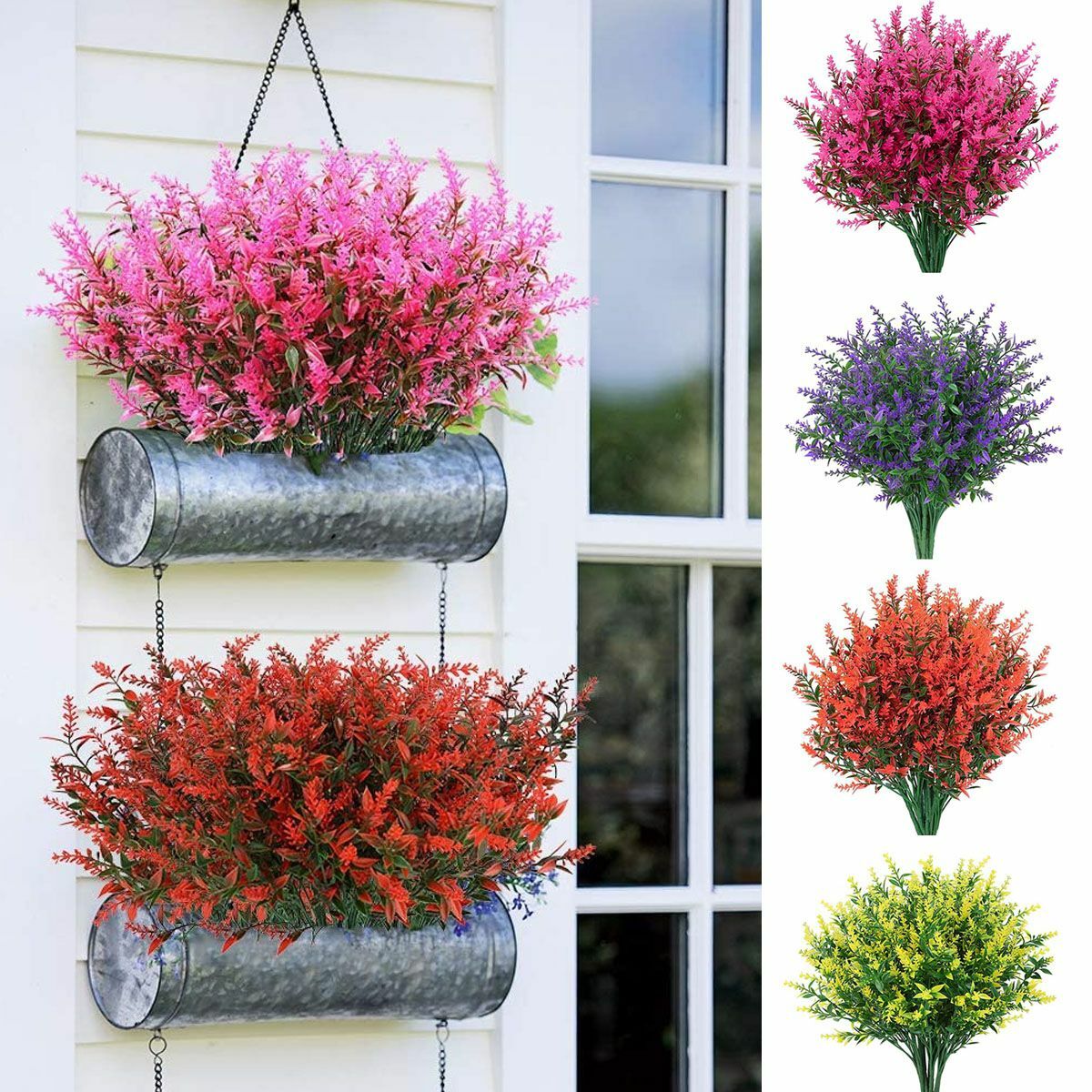 8 Bundles Outdoor Artificial Lavender Fake Flowers UV Resistant Shrubs Plants