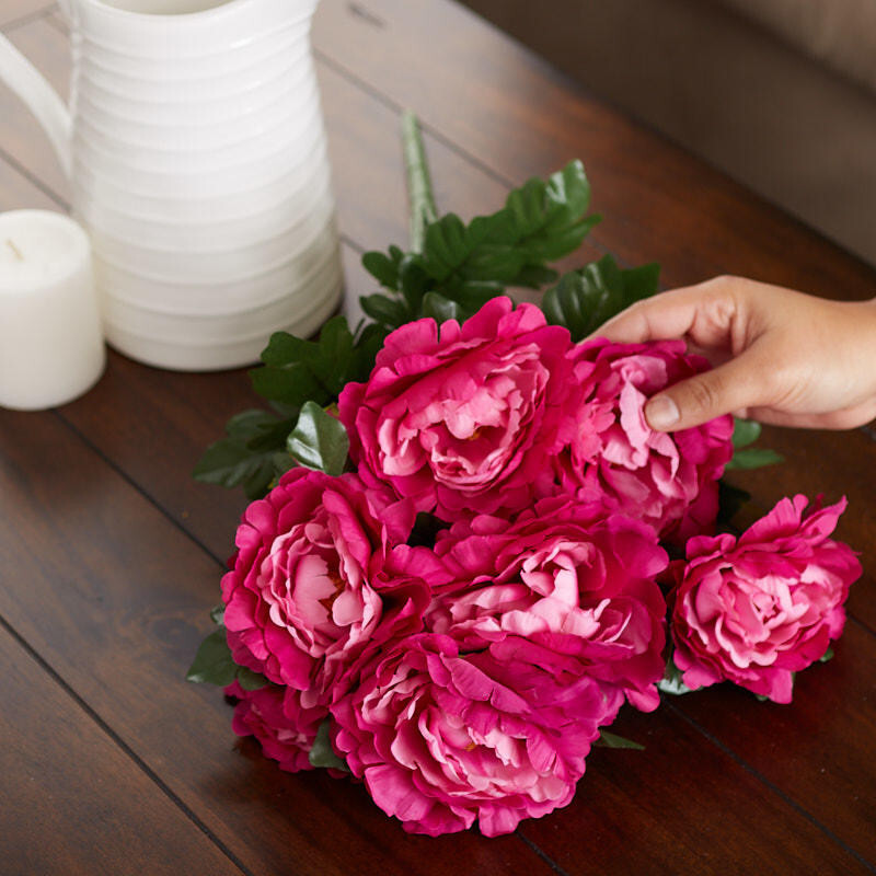 21″ Tall Fuchsia Artificial Peony Decorative Floral Bush