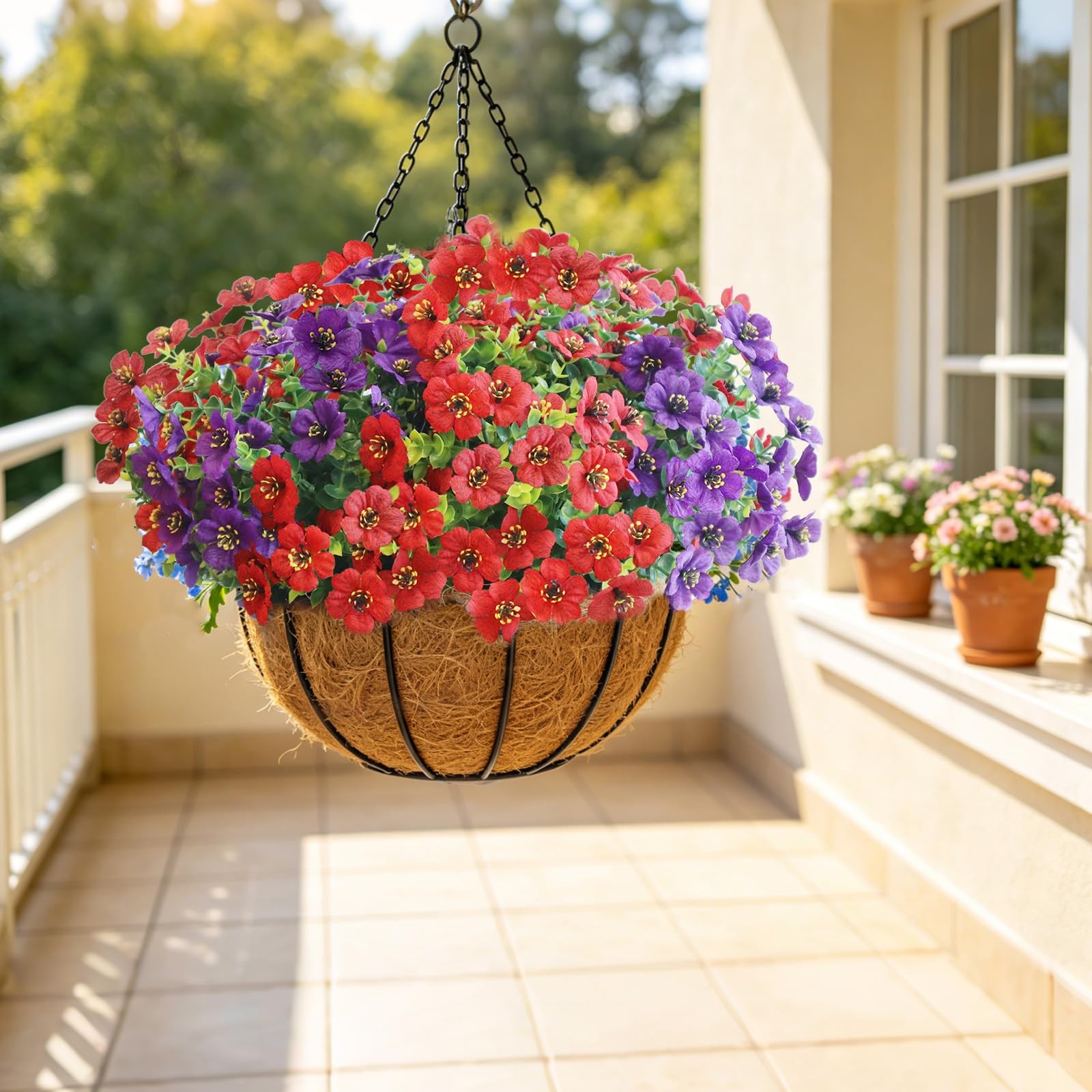 Artificial Hanging Flower Plants with Pot Planter, 12 Bundles Fake Flowers Uv…