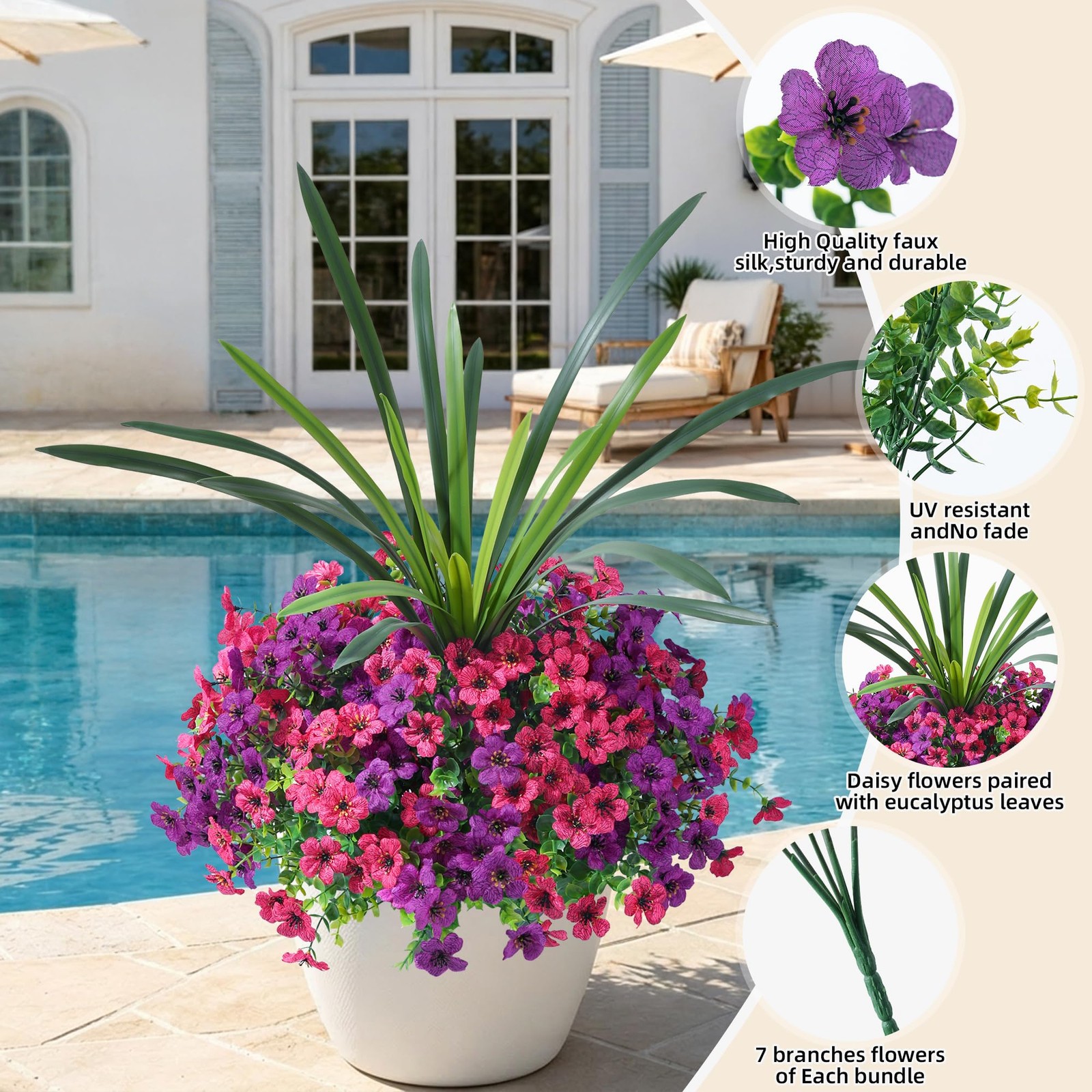 Artificial Flowers for Outdoors, UV Resistant 12 Bundles Silk Flower Daisy wi…