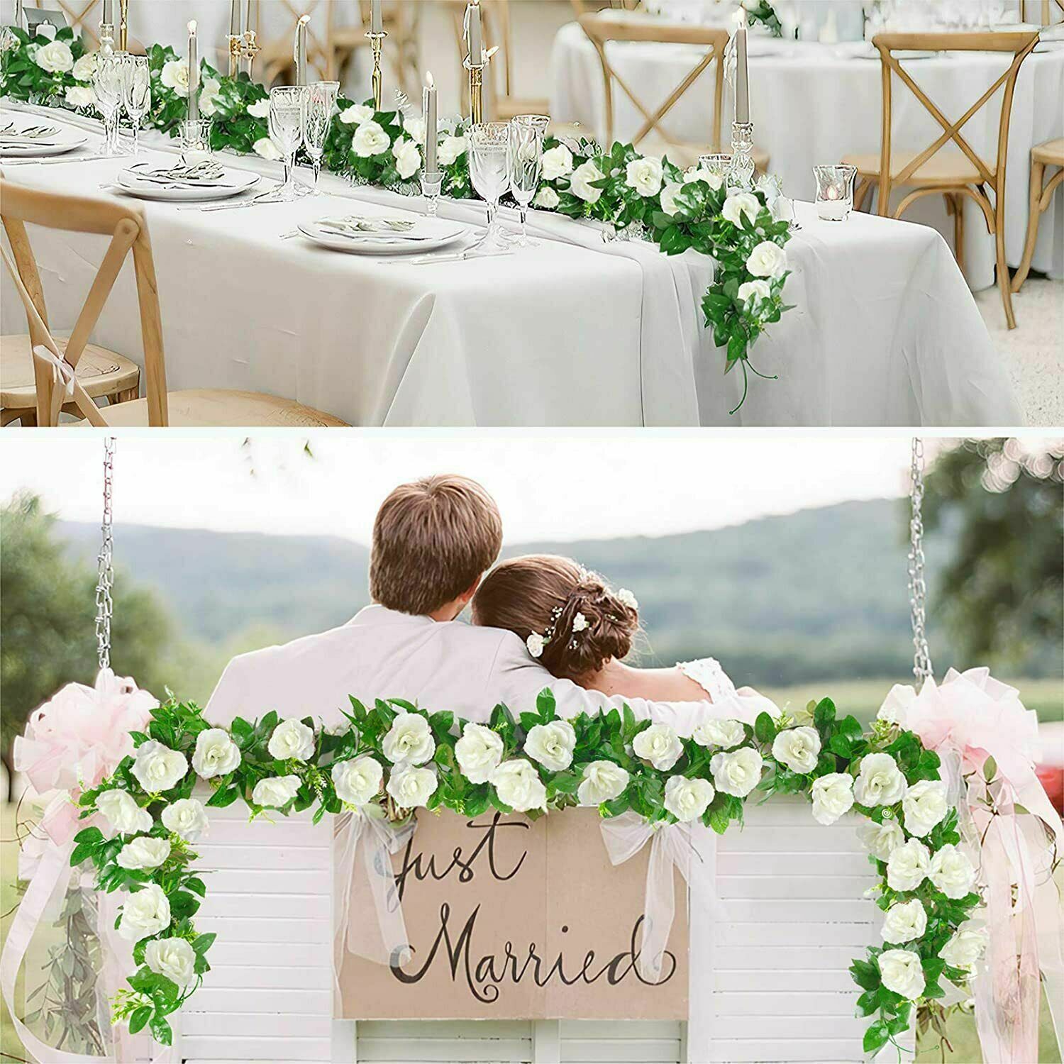3PCS 7.5 Ft Artificial Fake Rose Vine Garland Hanging Plants Home Wedding Decor