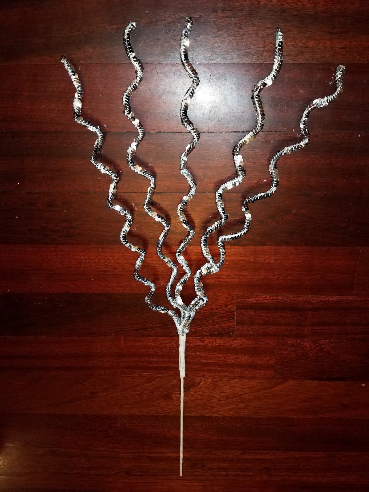 27″ Sequin Curly Twig Spray: Silver & White Stem